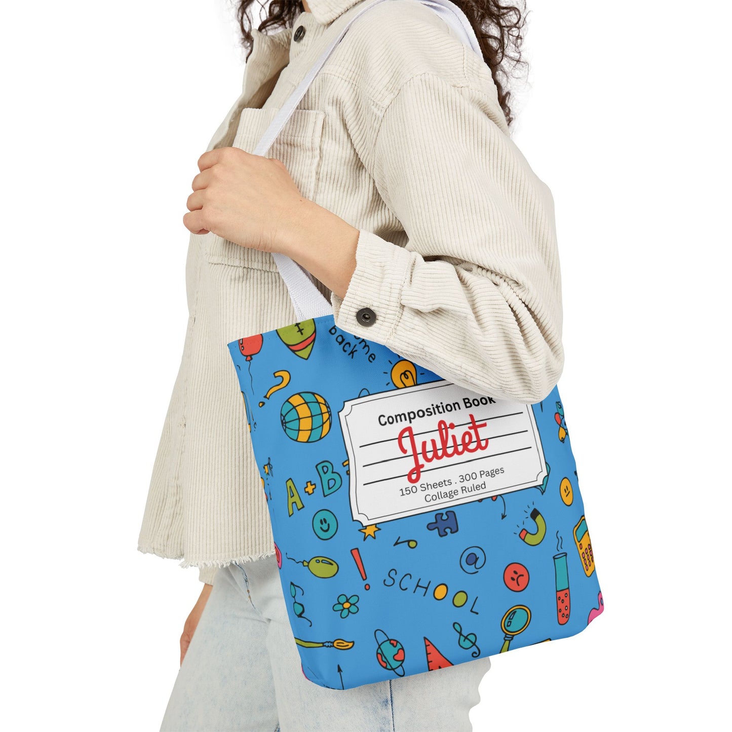 Personalized Classroom Couture Composition Book Inspired Canvas Tote Bag with Colorful Straps, Cute School Bag, Eco-Friendly Tote, Back to School Shopping Bag, Teacher Gift Idea