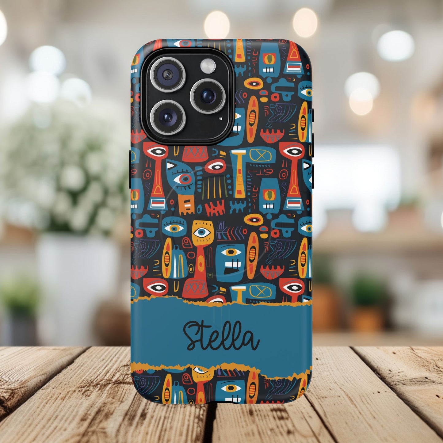 Personalized Tough MagSafe Magnetic iPhone Case — Colorful Abstract Totem Custom Name