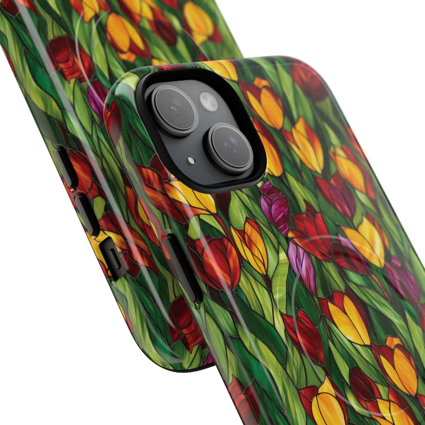 Floral Luminous Whirl Tough Magnetic iPhone Case, Stylish Protection for Everyday Life, Gift for Flower Lovers, Unique iPhone Accessory, Stained Glass iPhone Protection.