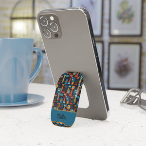 Personalized Phone Grip – Colorful Abstract Faces Design (Custom Name)