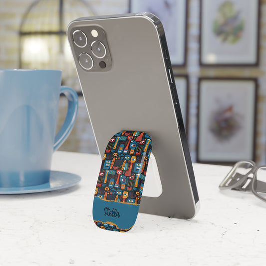 Personalized Phone Grip – Colorful Abstract Faces Design (Custom Name)