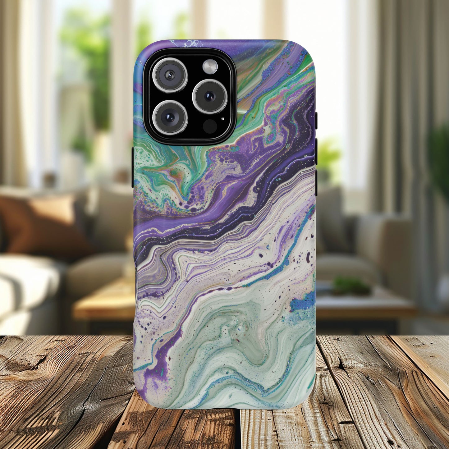 Stylish Purple Acrylic Tough Magnetic iPhone Cases, Unique Protective Cases for iPhone, Colorful Marble Design, Great Gift for iPhone Lovers