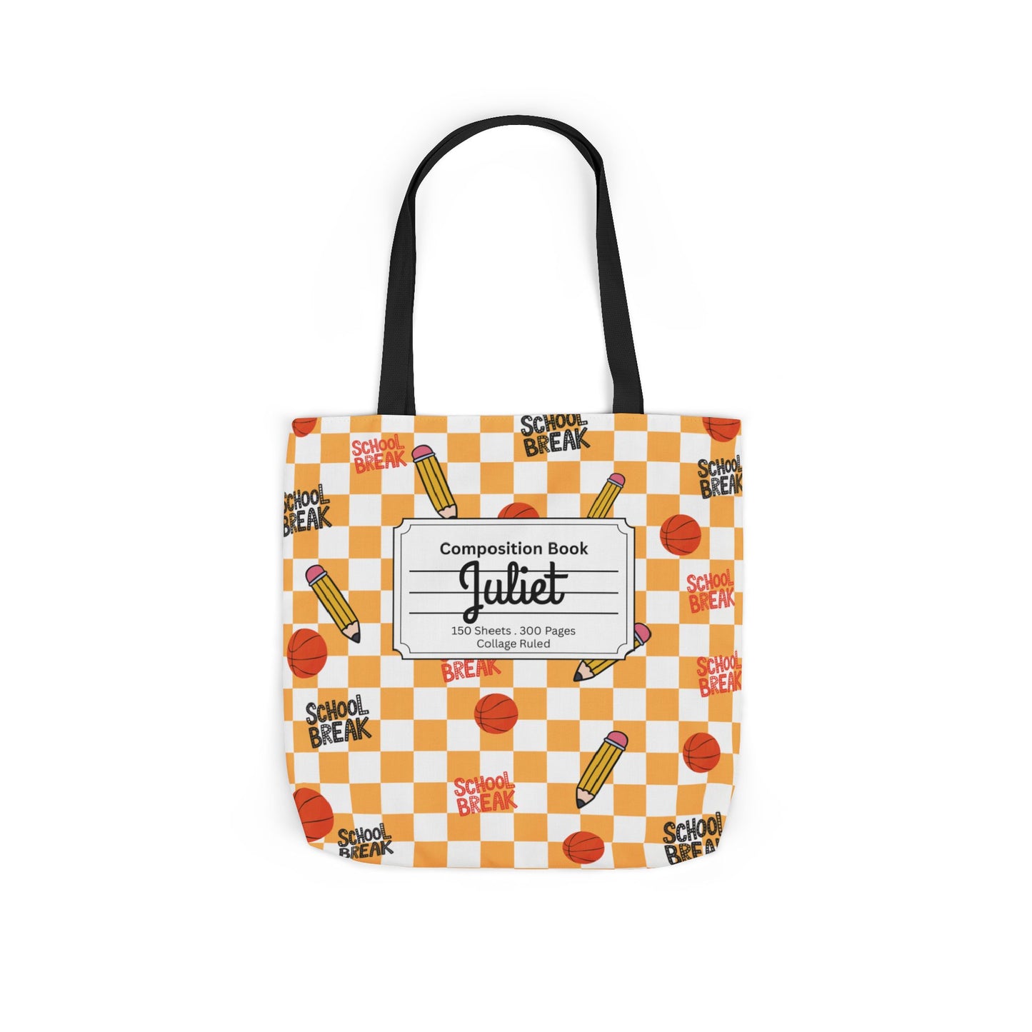 Personalized Orange Schoolyard Chic Composition Book Inspired Canvas Tote Bag with Colorful Straps, Cute School Bag, Eco-Friendly Tote, Back to School Shopping Bag, Teacher Gift Idea