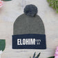 Pom-Pom Knit Cap with 'ELOHIM, GENESIS 1:1'  Embroidery Beanie - Stylish Winter Accessory for All Ages, Perfect Gift for Birthdays, Holidays, and Outdoor Activities