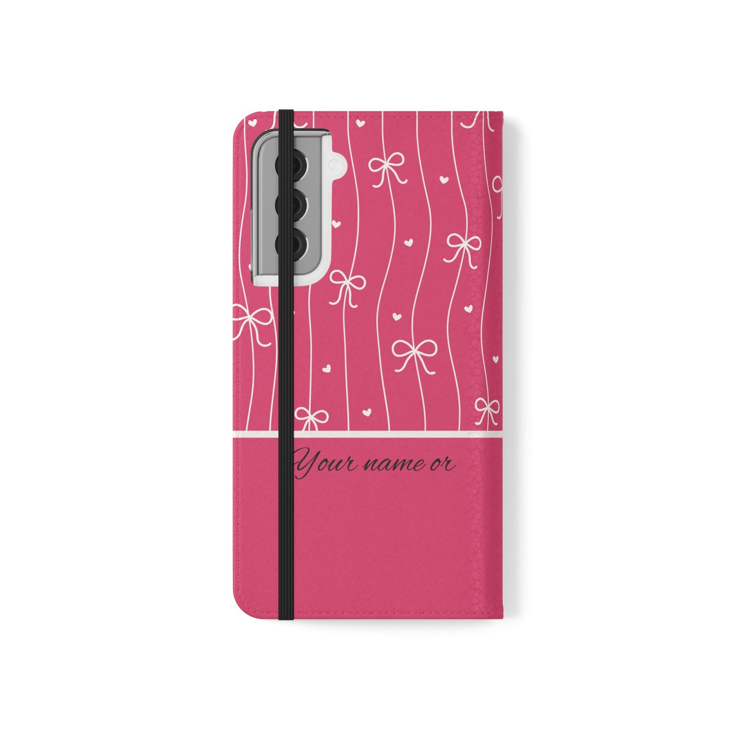 Personalized Pink Bow Coquette Flip iPhone and Samsumg Case — Custom Name or Affirmation Wallet Cover