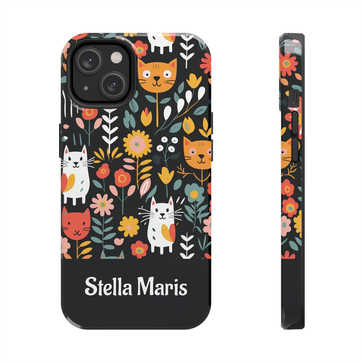 Personalized Whimsical Feline Garden Tough Phone Case — Custom Name iPhone & Samsung