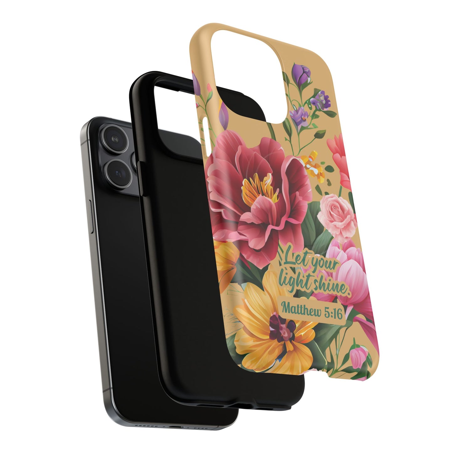 Let your Light Shine Matthew 5:16, Inspirational Gift, Tough iPhone Magnetic Case Scripture, Floral Bible Verse, MagSafe® iPhone® Tough Case, iPhone 14, iPhone 15, iPhone 16, Pro, Pro Max, Plus.