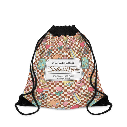 Composition Brown Doodle Daydream Book Inspired Colorful ABC Drawstring Bag | Personalized College Ruled Tote | Kids School Gear | Fun Gym Sack | Back to School Accessory