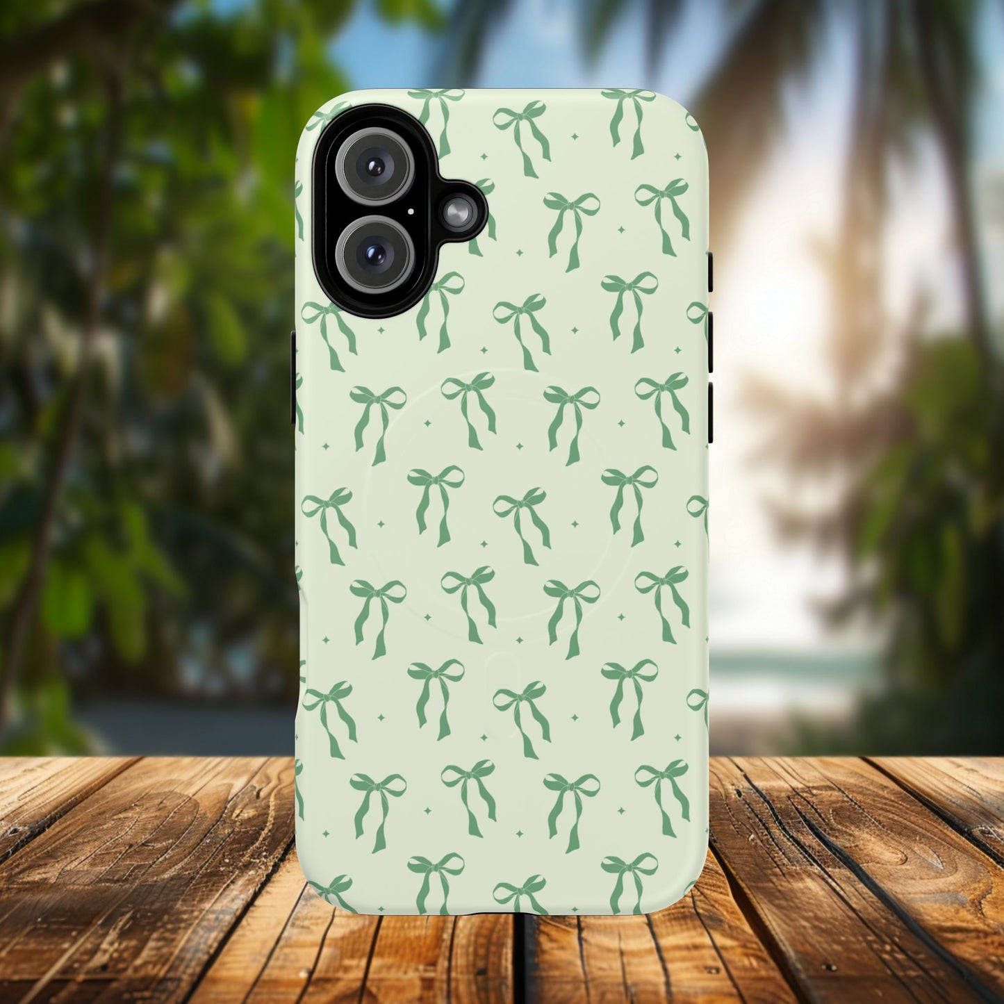 Elegant Ribbon iPhone Case, Stylish Magnetic iPhone Case, Chic iPhone Cover, Green Bow Design, Gift for Her, Everyday Essential, Coquette iPhone Case