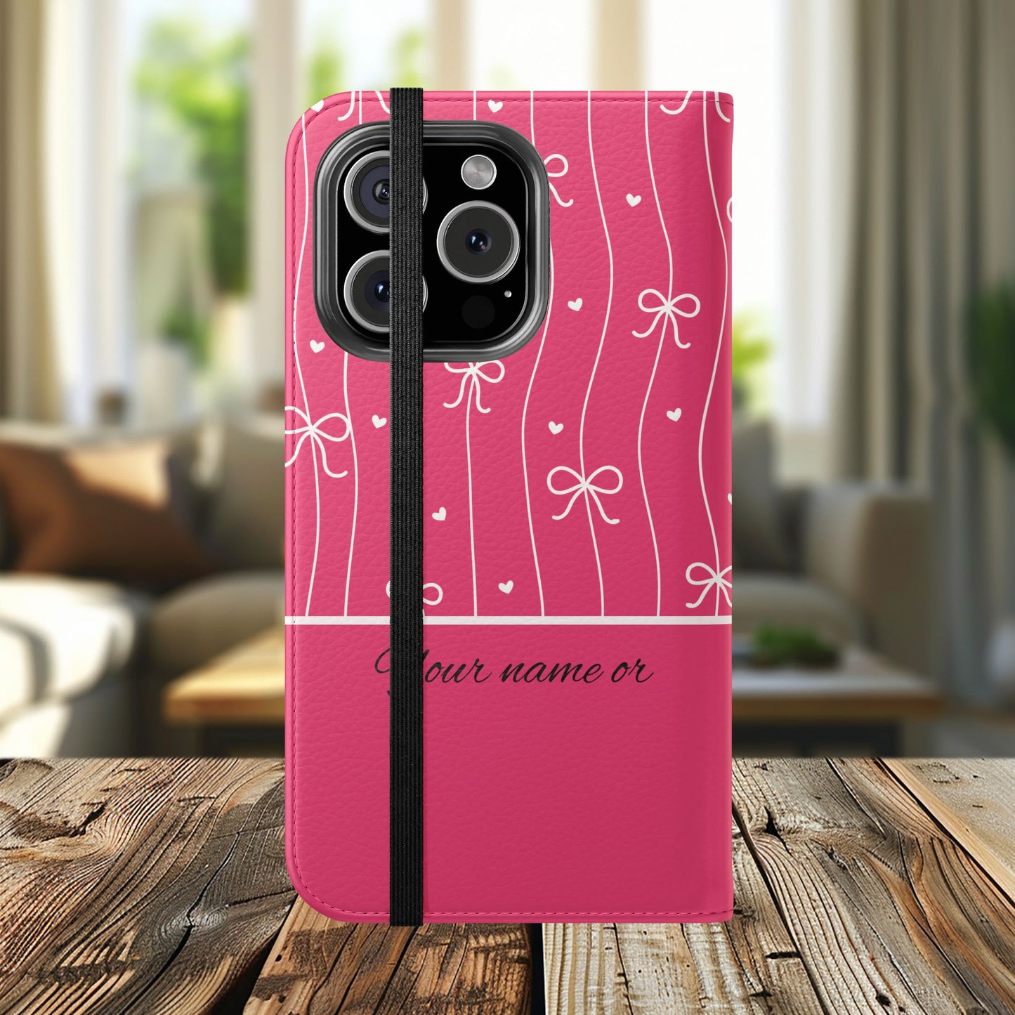 Personalized Pink Bow Coquette Flip iPhone and Samsumg Case — Custom Name or Affirmation Wallet Cover