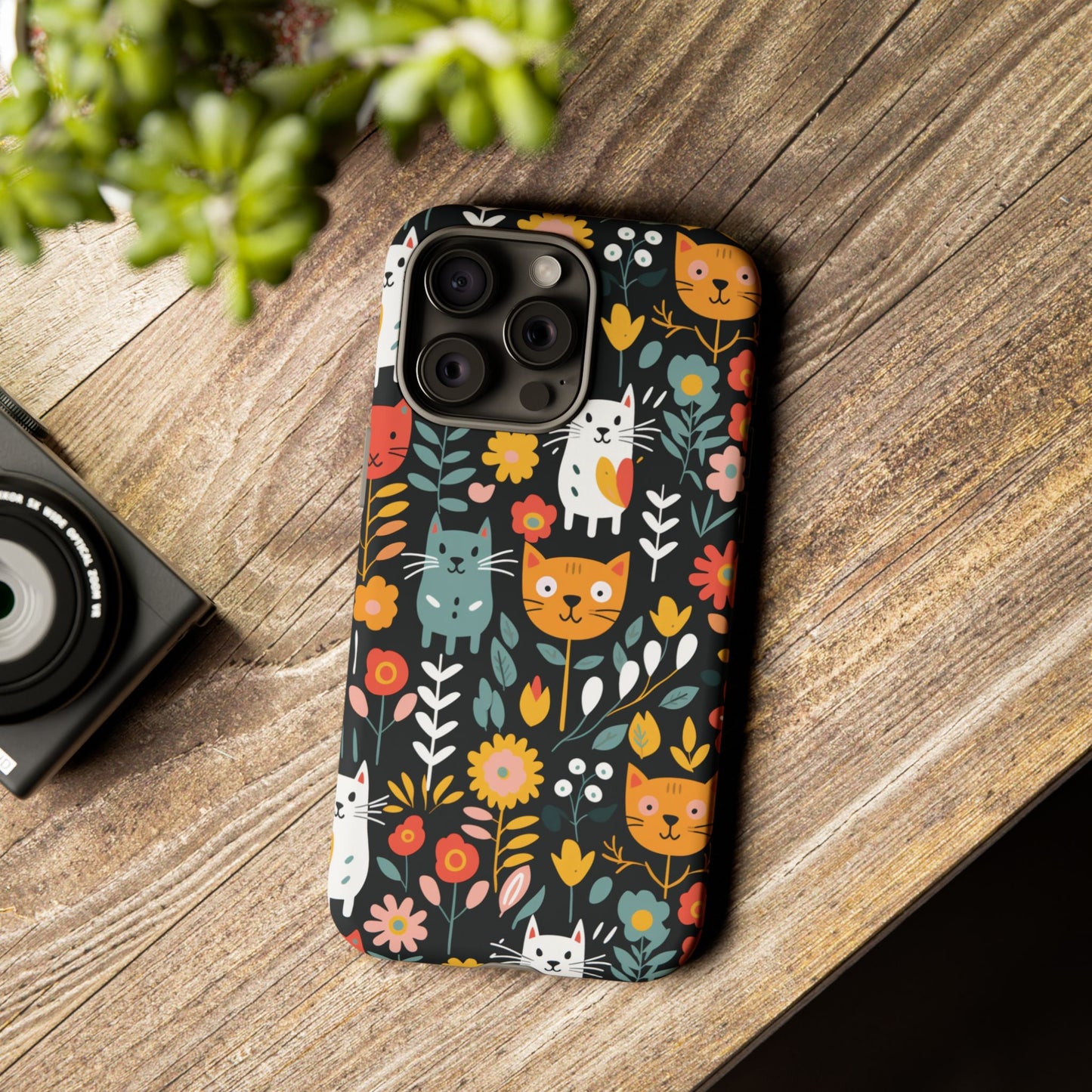 Whimsical Feline Garden iPhone, Samsung or Google Pixel Tough Cases