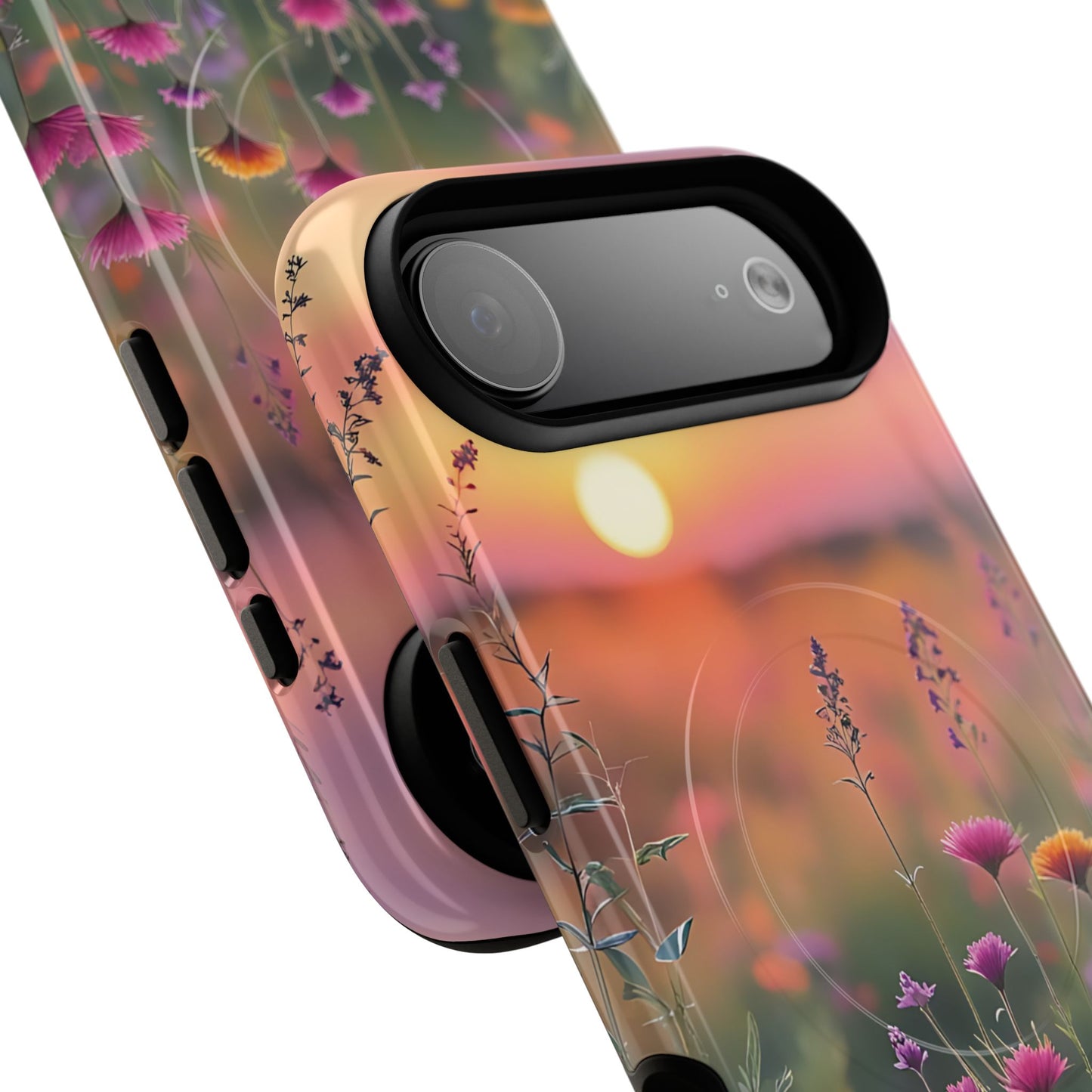 Floral Sunset Phone Case, Tough Magnetic Cases for iPhone, Nature Lover Gift, Durable Protection, Eco-Friendly Phone Accessory