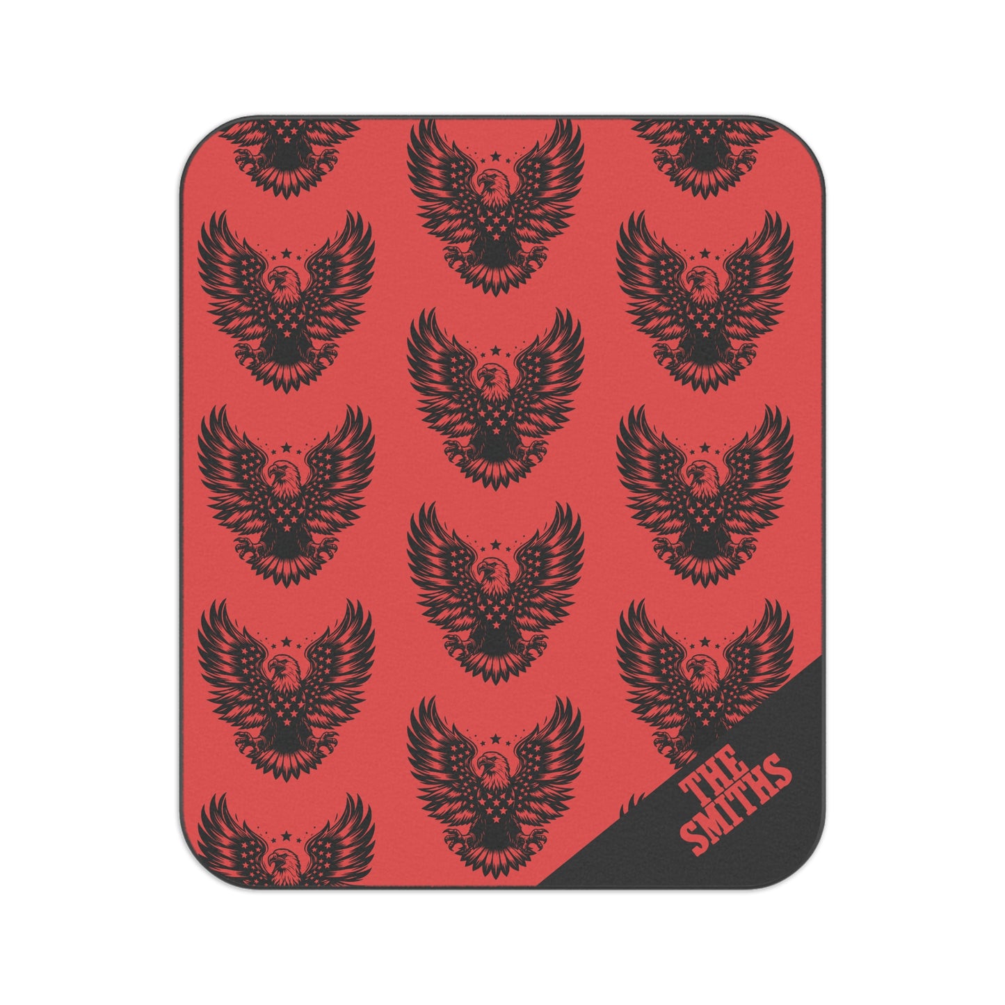 Eagle Pattern Picnic Blanket — Red & Black Outdoor Blanket with Custom Corner Name