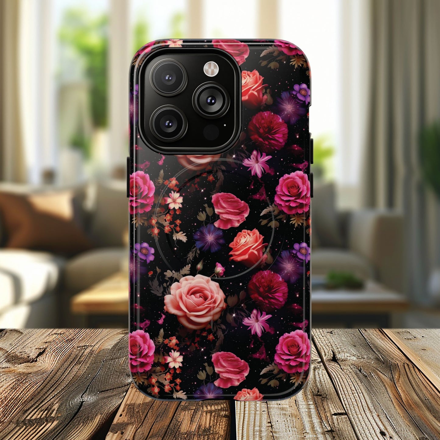 Starry Rose Garden Tough Magnetic Phone Case, Stylish Phone Cover, Gift for Her, Elegant Floral Design, Durable Phone Accessories