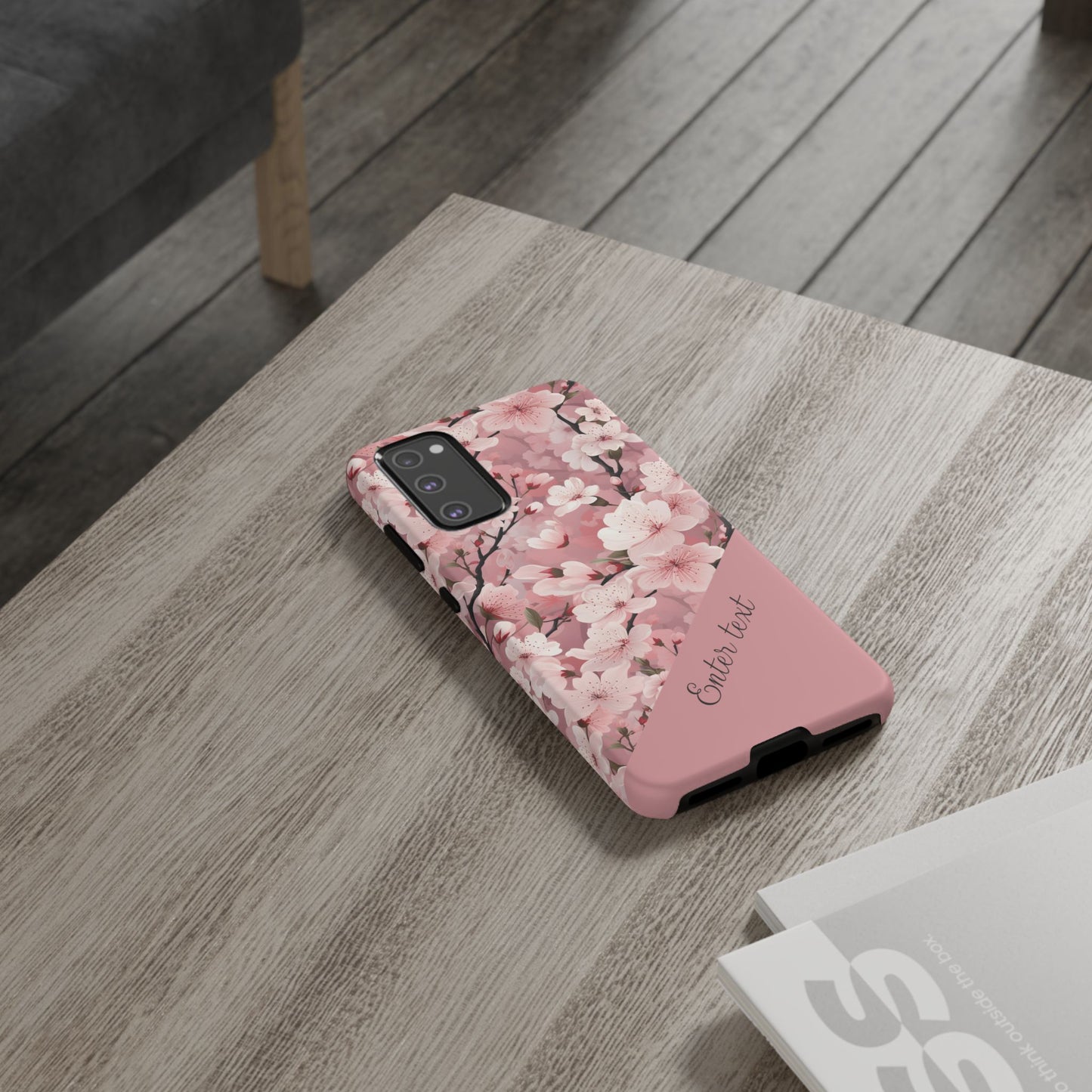 Personalized Cherry Blossom Tough Phone Case — Pink Floral Protective Case for Samsung & Google
