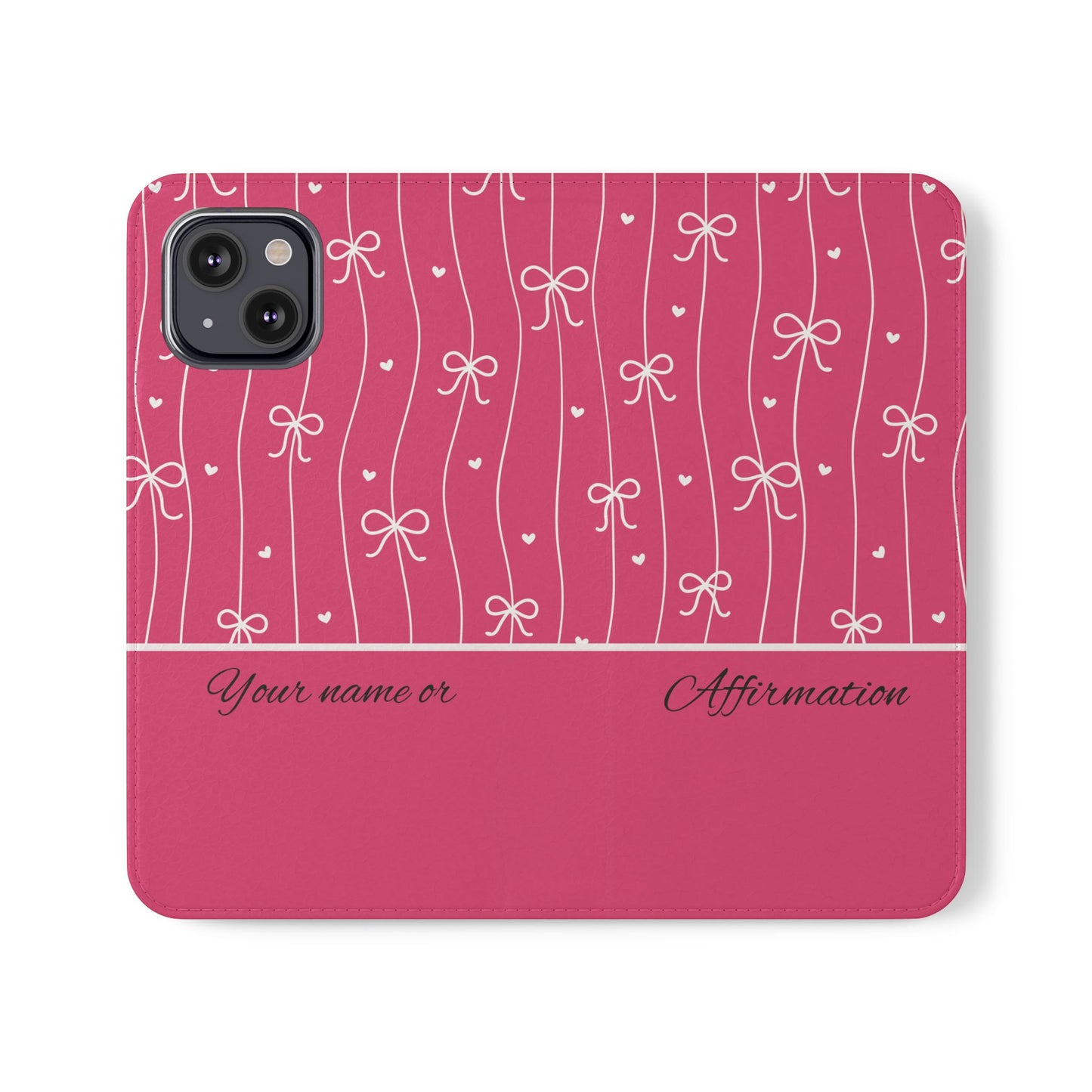 Personalized Pink Bow Coquette Flip iPhone and Samsumg Case — Custom Name or Affirmation Wallet Cover
