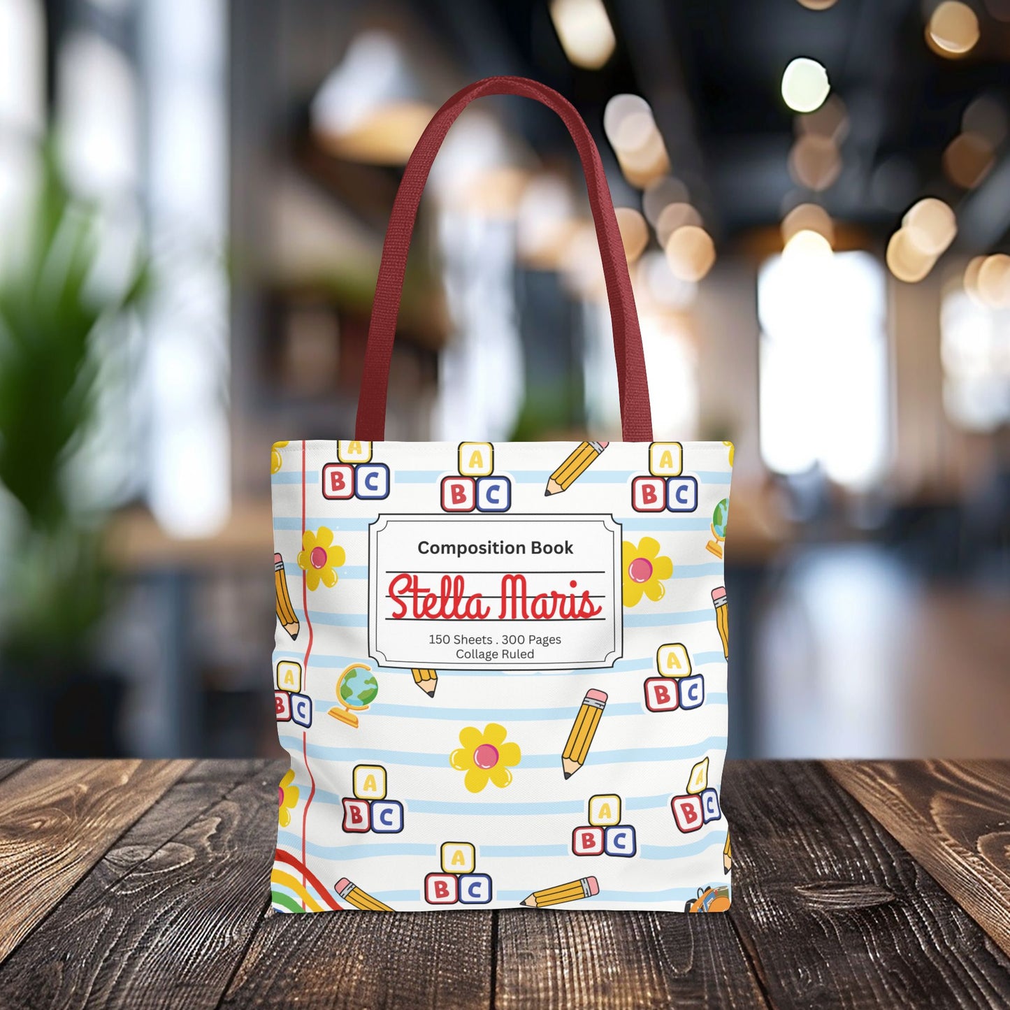 Personalized White SchoolYard Chic Composition Book Inspired Tote Bag, Back to School Tote, Teacher Gift, Kids Bag, Custom Name Bag, Educational Accessories, Back to School Tote Bag.