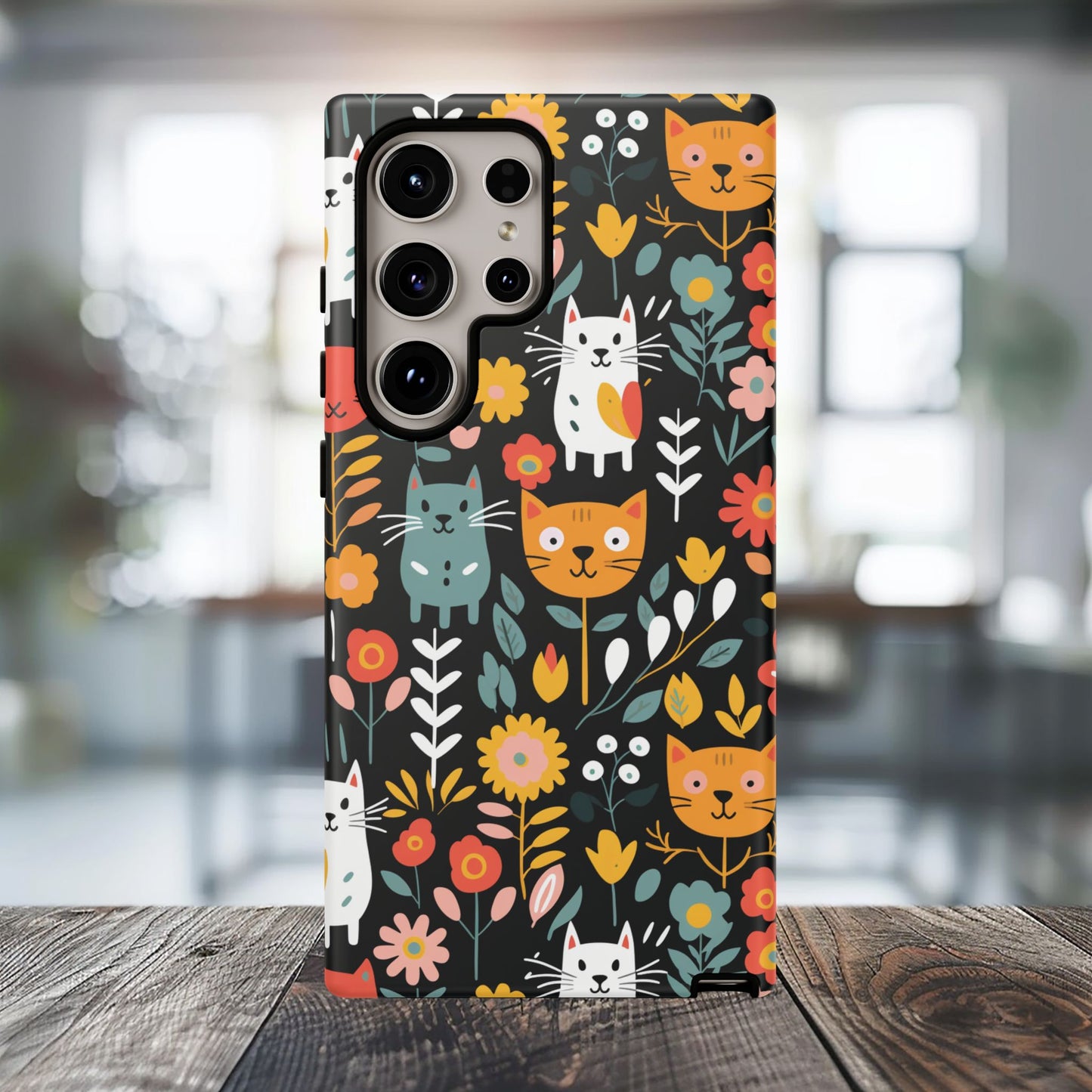 Whimsical Feline Garden iPhone, Samsung or Google Pixel Tough Cases