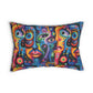 Psychedelic Visions Vibrant Art Lumbar Pillow - Colorful Abstract Design for Cozy Living Spaces.