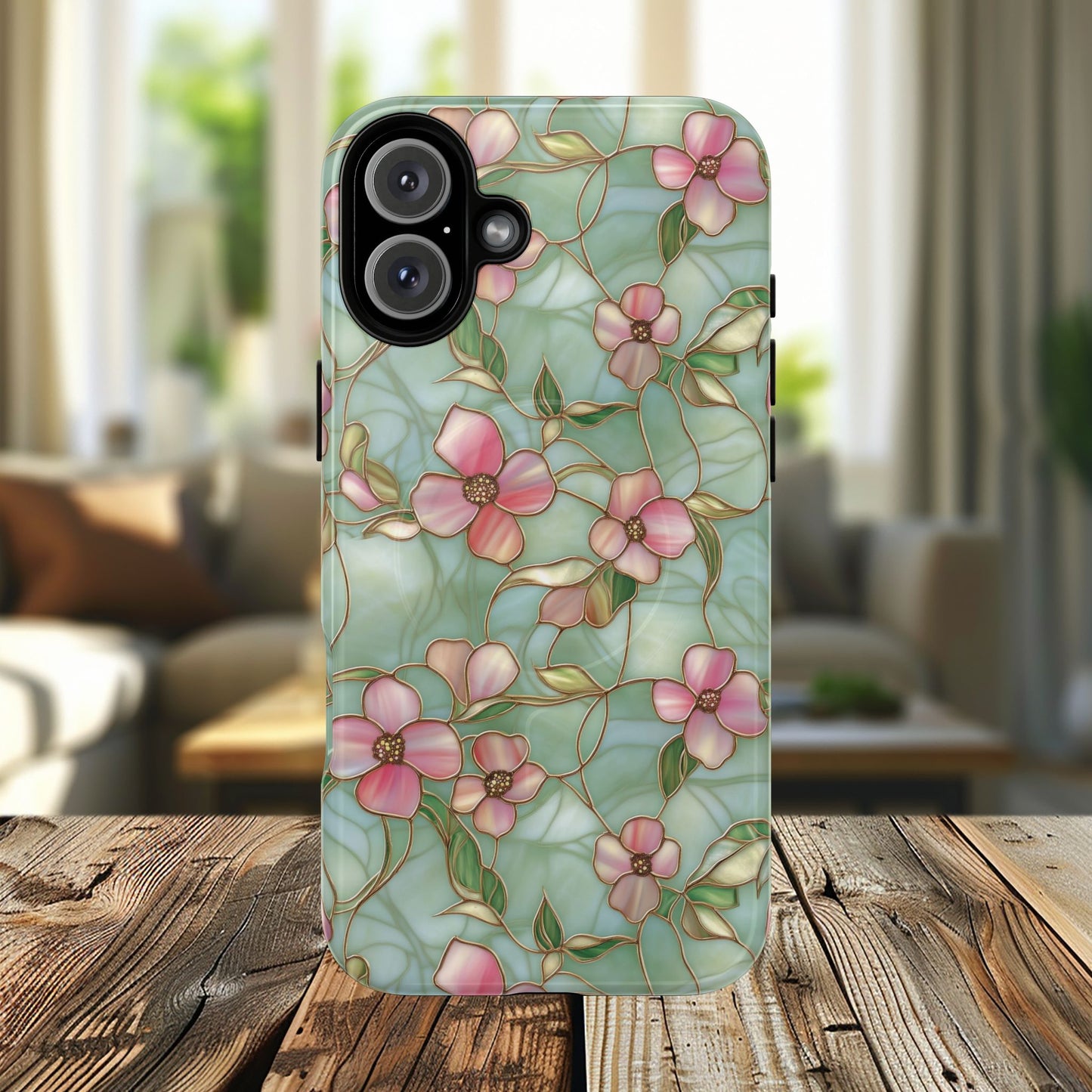 Aqua Bloom Serenity Tough iPhone Magnetic Cases, Cute Flower Design, Stylish Protection, Gift for Her, Trendy Accessories, iPhone MagSafe Accessory.