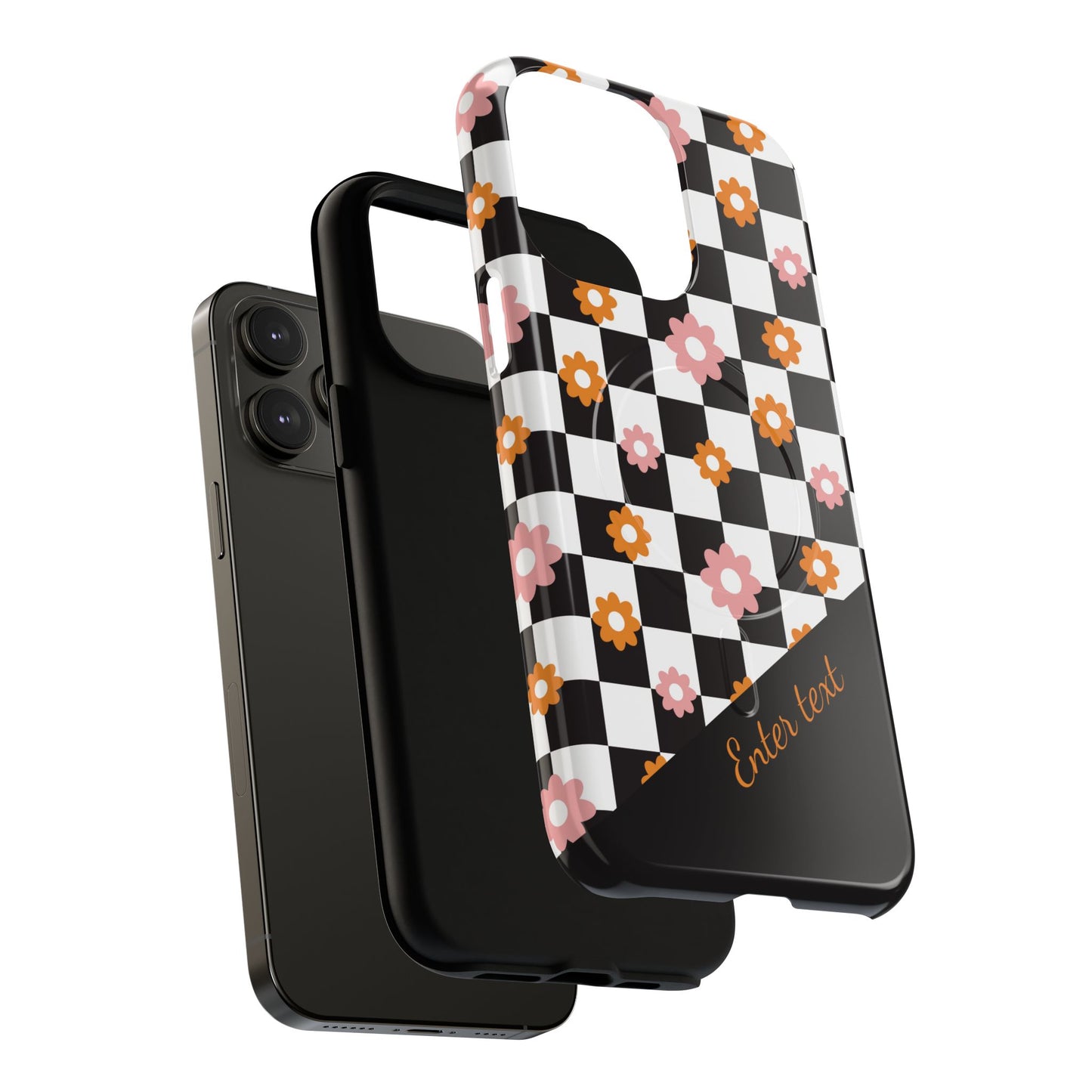 Groovy Checkered Bloom iPhone Case, Tough Magnetic Cases for Women, Stylish iPhone Cover, Trendy Floral Print, Gift for Her, Everyday Accessories