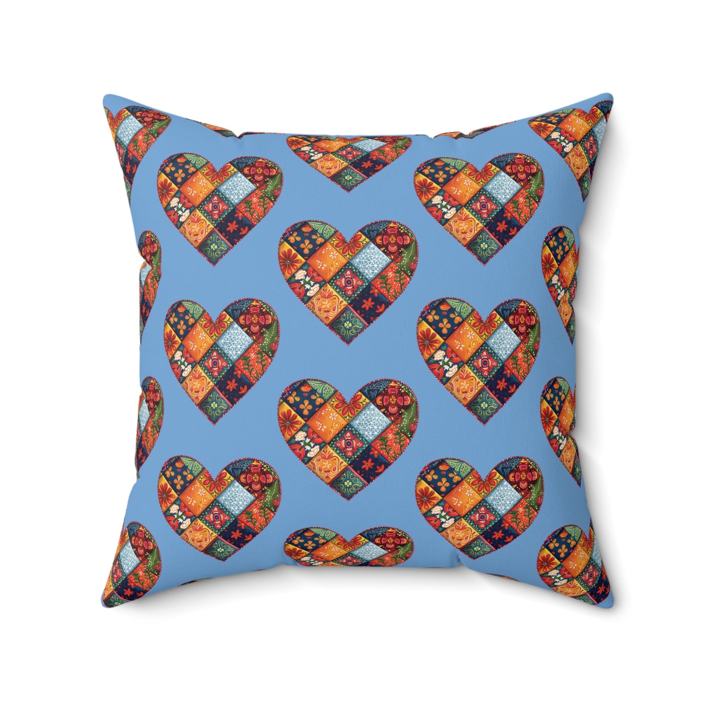 Light Blue Patchwork Heart Spun Polyester Square Pillow