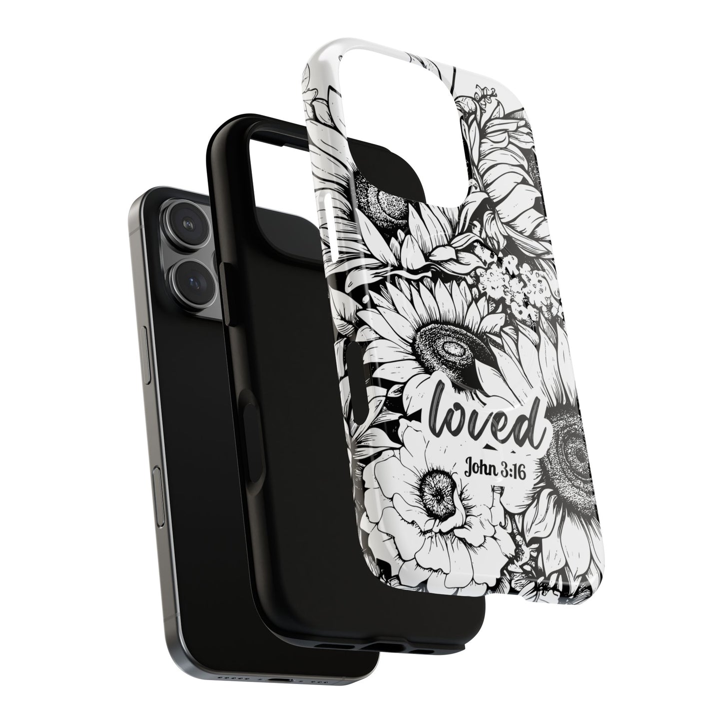Loved John 3:16, Inspirational Gift, Tough iPhone Magnetic Case Scripture, Sunflower Bible Verse, MagSafe® iPhone® Tough Case, iPhone 14, iPhone 15, iPhone 16, Pro, Pro Max, Plus