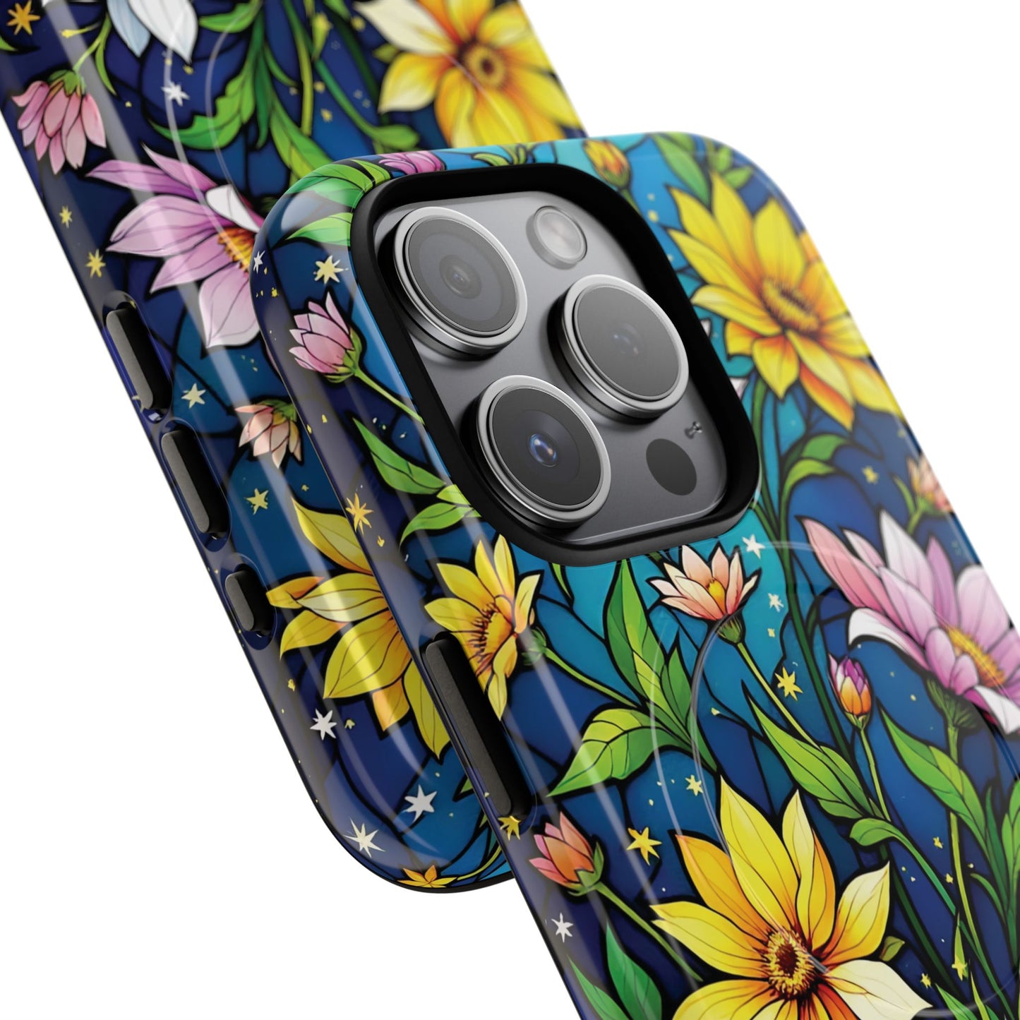 Flower Garden Stained Glass Phone Case, Tough Magnetic Cases, Floral Phone Cover, Durable Phone Accessories, Spring Gift, Birthday Present