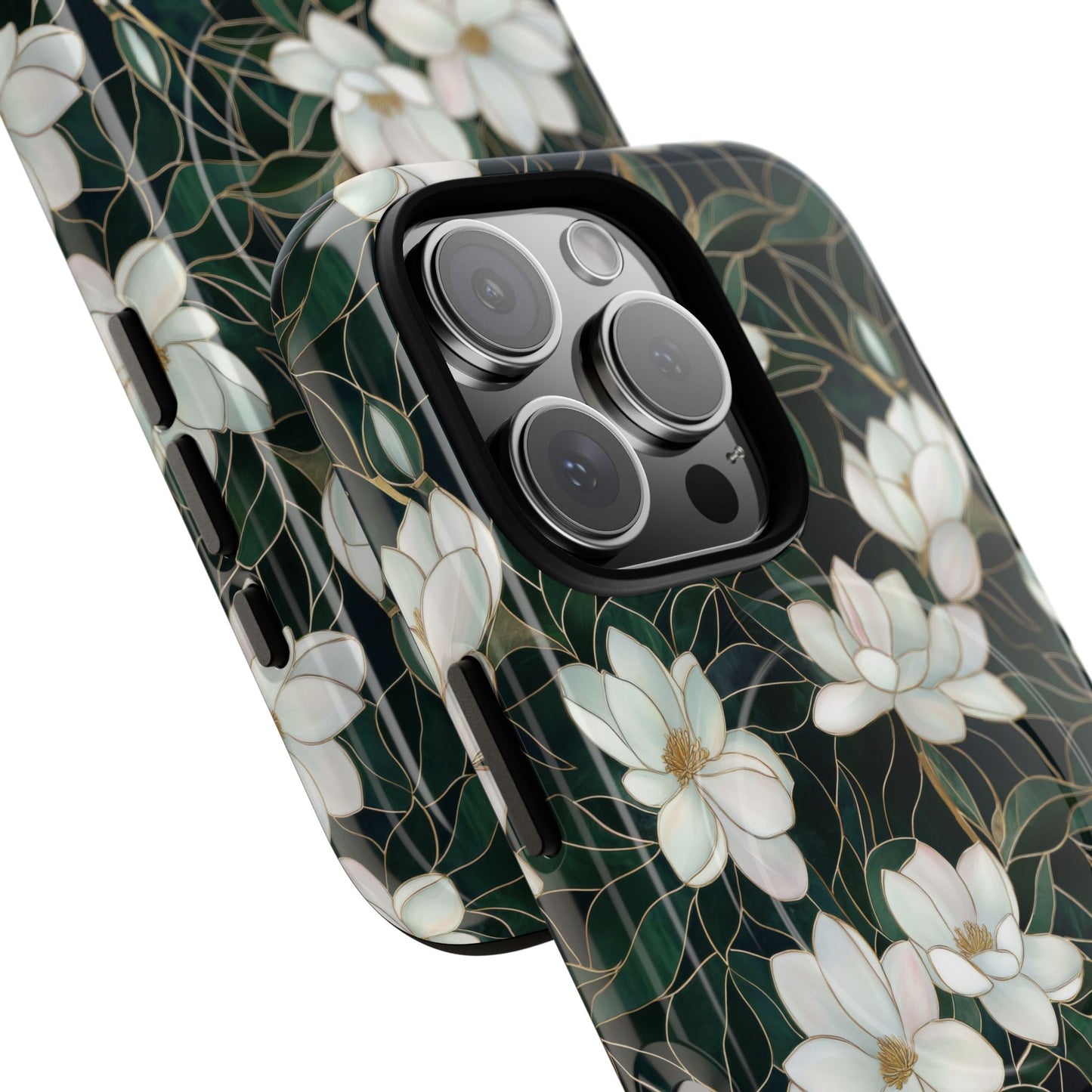 Midnight Magnolia Tough iPhone Magnetic Case, Stylish Stained Glass iPhone Protection, Nature Lover Gift, Spring Vibes