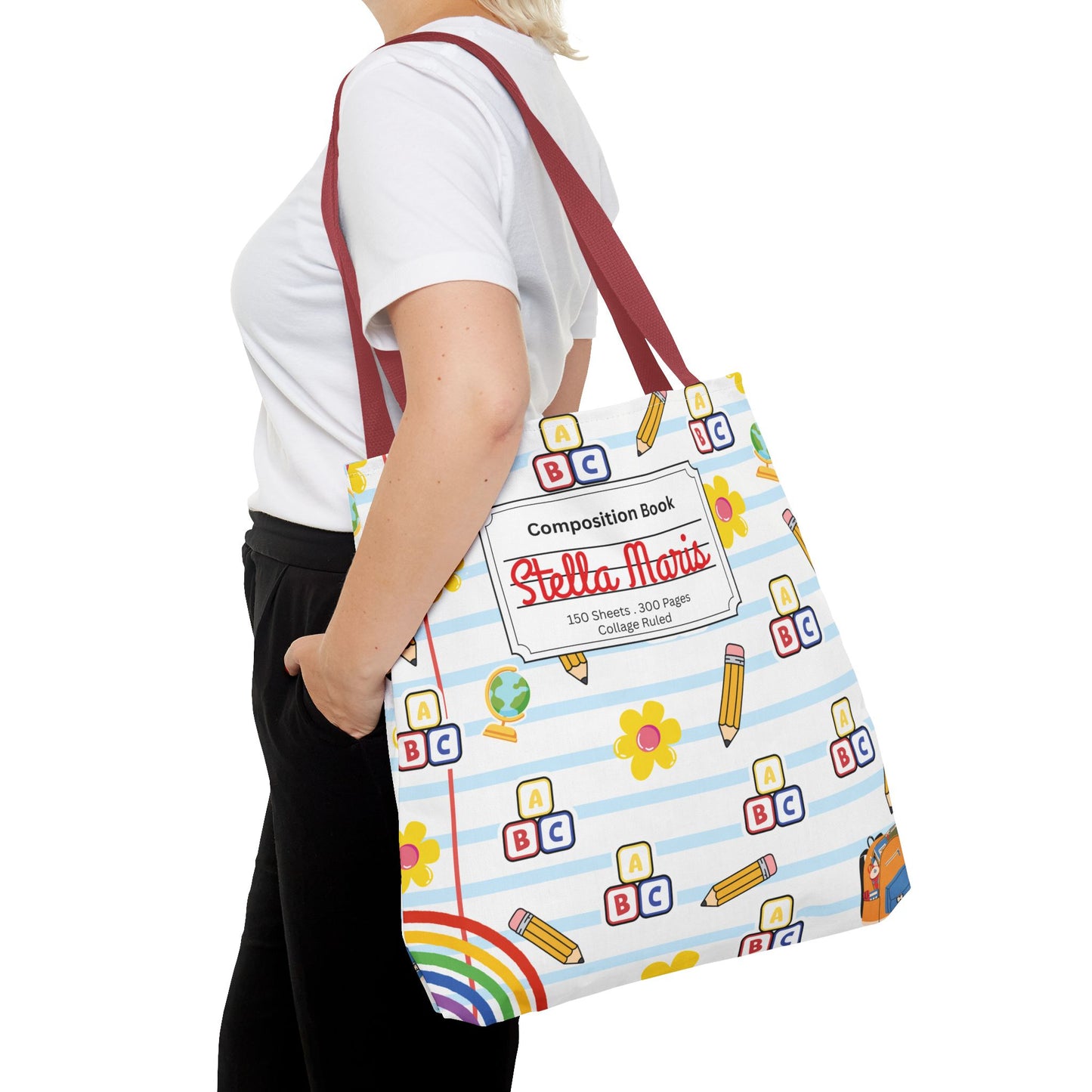 Personalized White SchoolYard Chic Composition Book Inspired Tote Bag, Back to School Tote, Teacher Gift, Kids Bag, Custom Name Bag, Educational Accessories, Back to School Tote Bag.