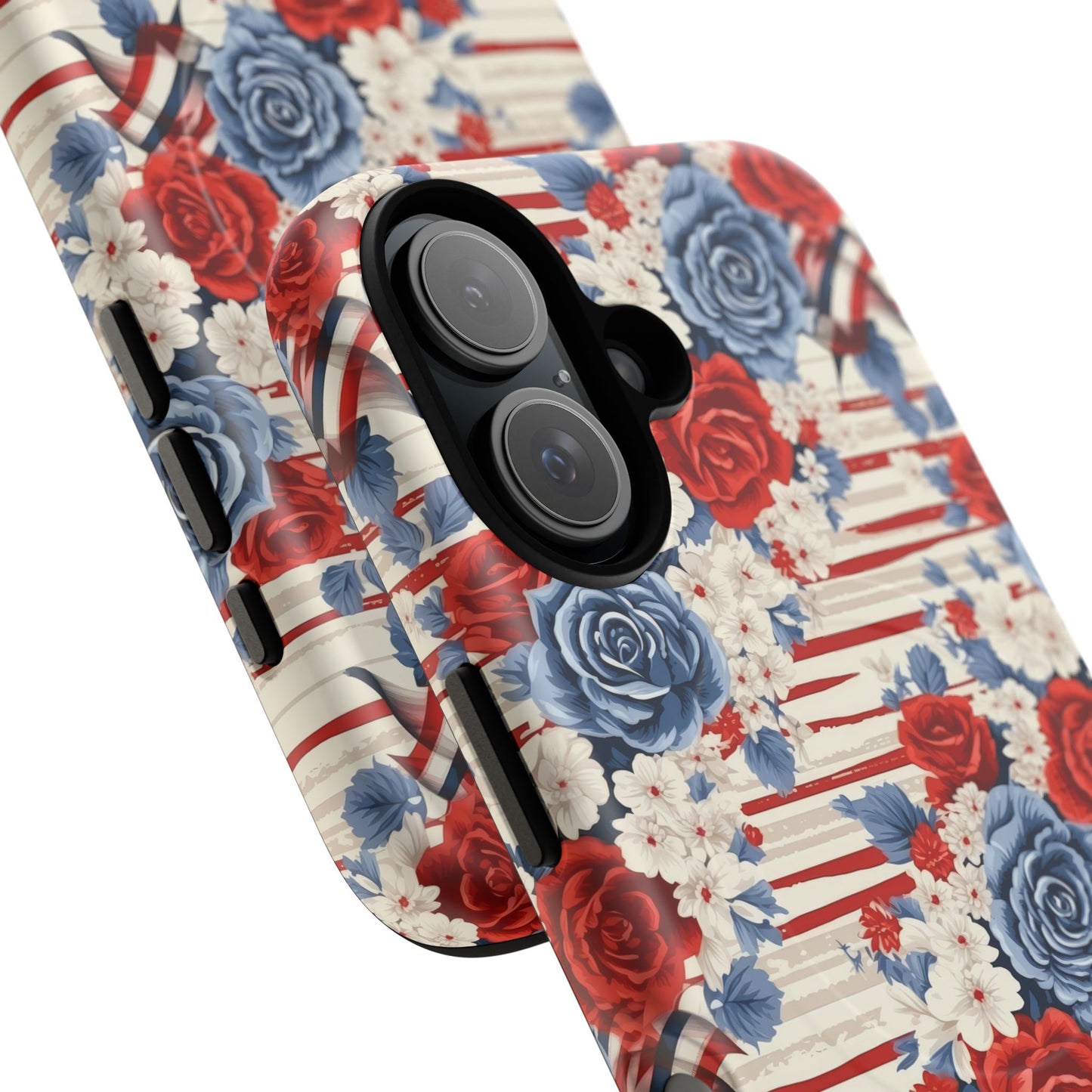 Floral Freedom Tough iPhone Magnetic Case, Red Blue Flower Design,  iPhone MagSafe® compatibility Cover, Best Gift for Her, Holiday Present