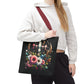 Faith and Floral Cross Heart Tote Bag