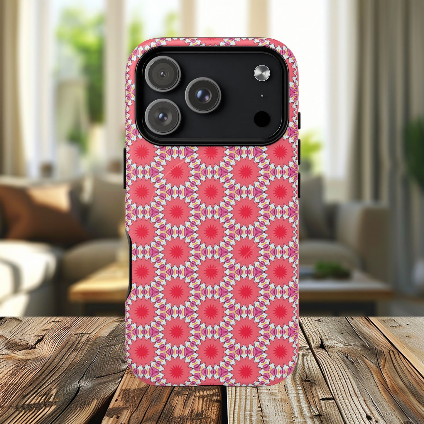 Roseburst Mosaic Vibrant Flower Pattern iPhone Case, Stylish iPhone Cover, Tough Magnetic Case, Floral Gift, Trendy Accessory for Her