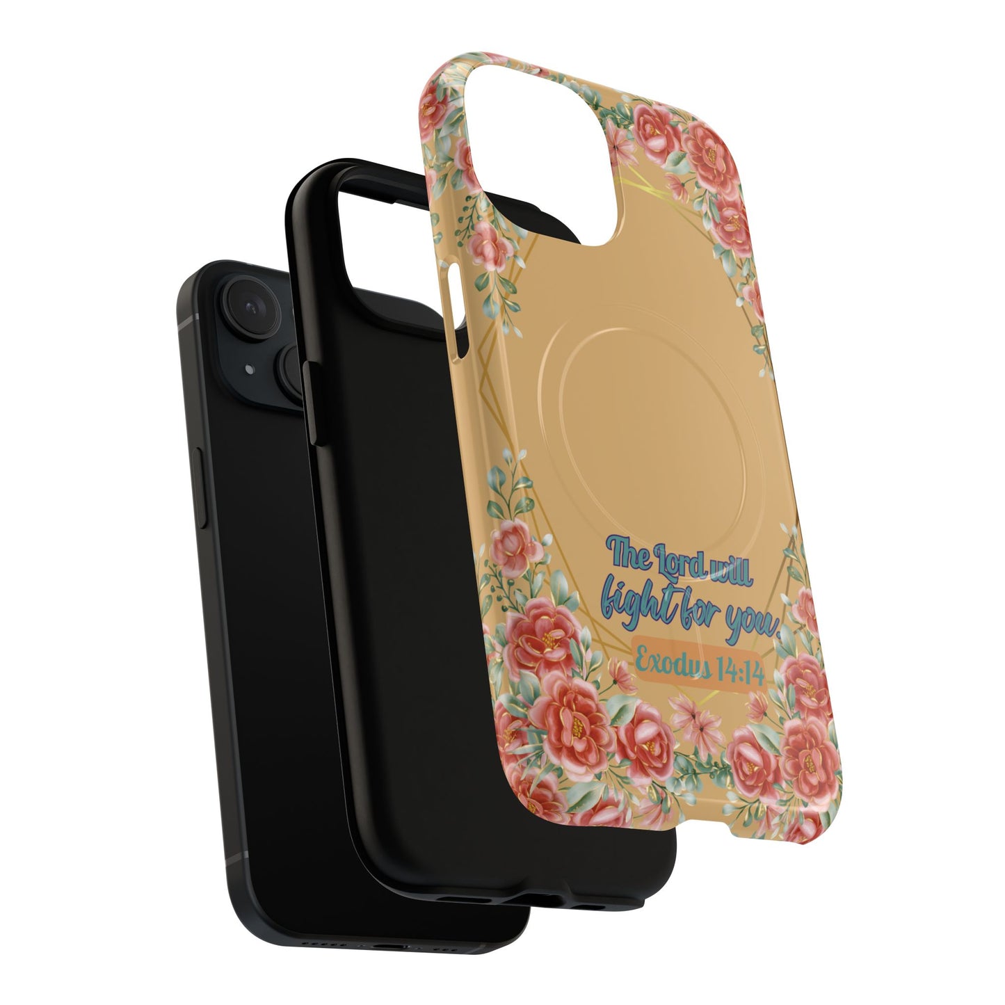 The Lord will Fight for You Exodus 14:14, Inspirational Gift, Tough MagSafe®  Magnetic Case Scripture, Sunflower Bible Verse, iPhone® 13, 14, iPhone 15, iPhone 16, 17, Pro, Pro Max, Plus.