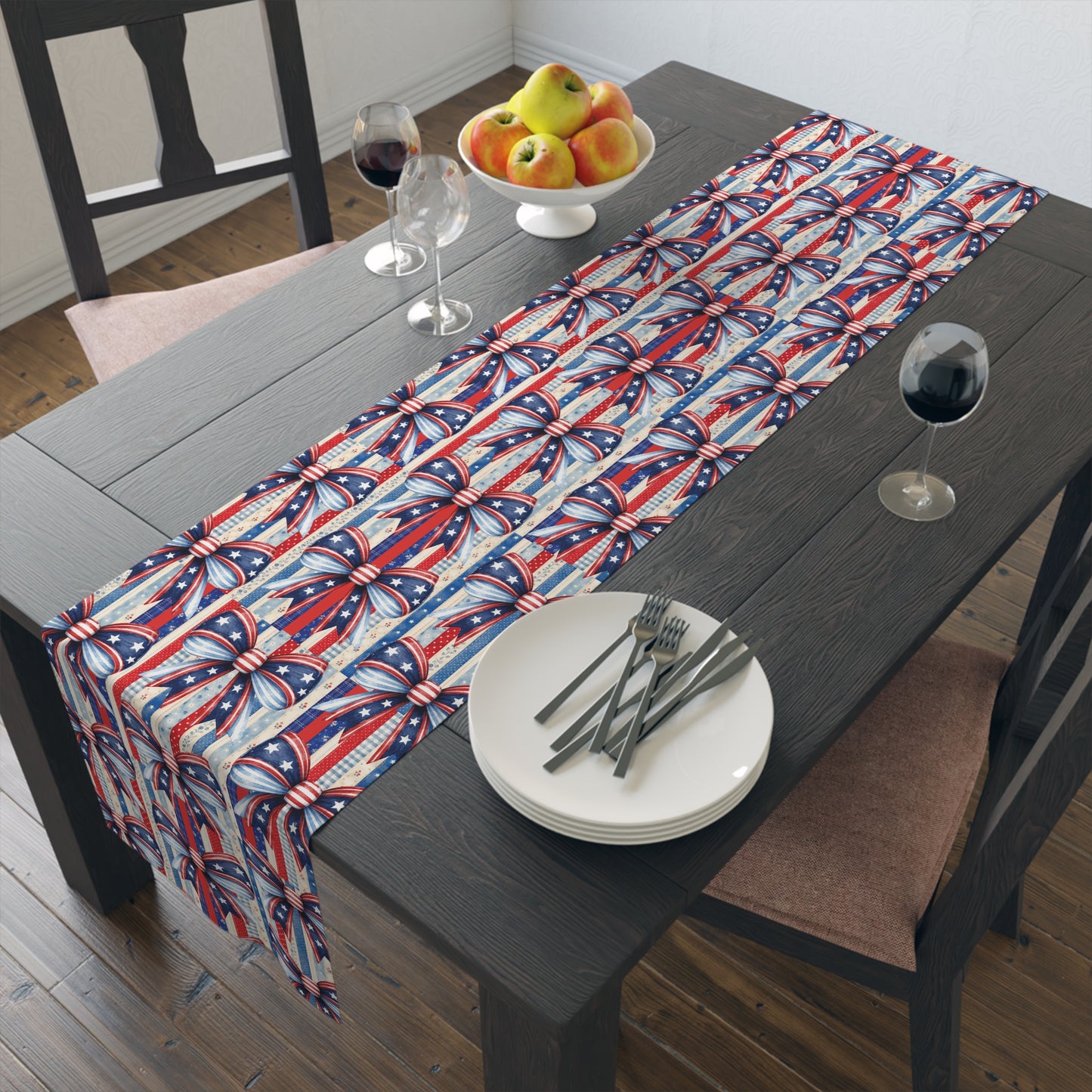 Patriotic Ribbon Table Runner — American Flag Stars & Stripes Cotton-Blend