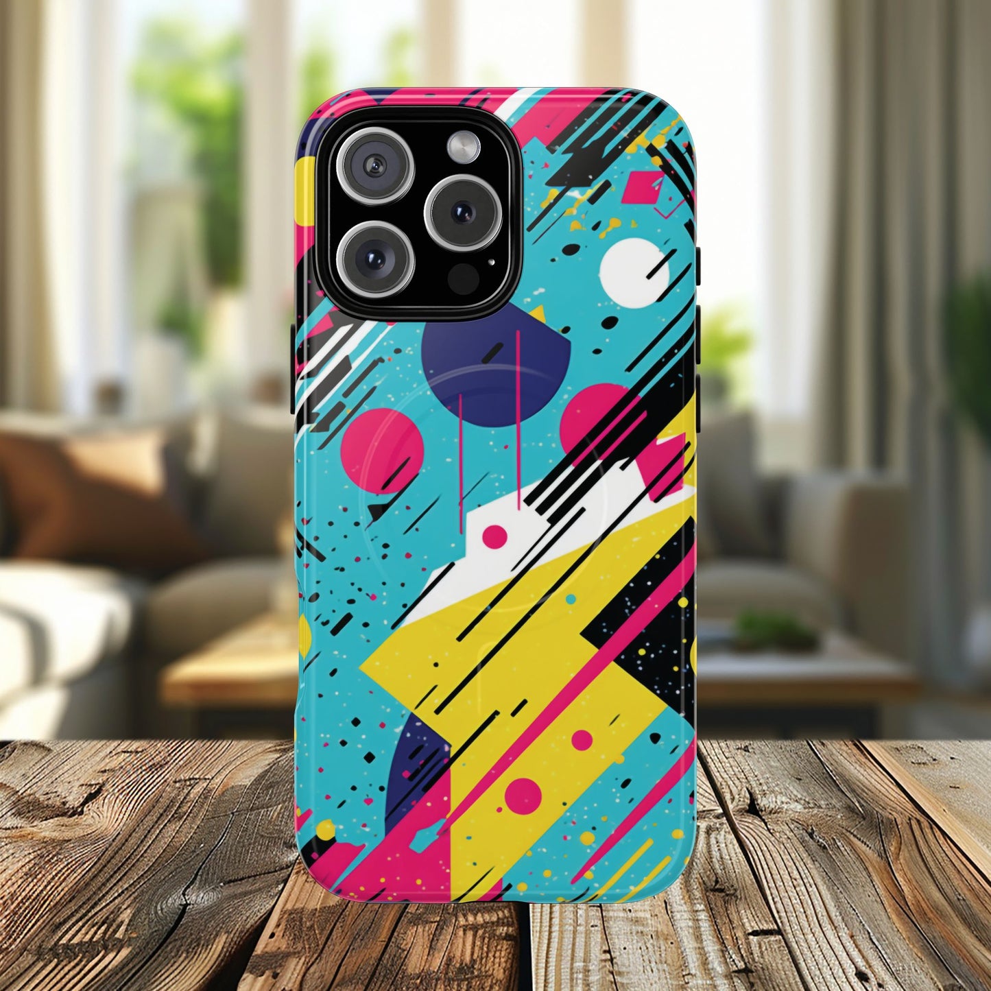 Retro Pop Vibes Magnetic iPhone Case with Abstract Design, Tough iPhone Cover, iPhone Accessory, Gift for Tech Lovers, Trendy iPhone Protector