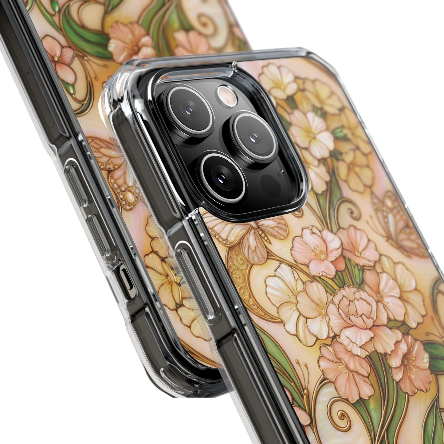 Floral Vintage Art Stained Glass Effect Nouveau Clear Magnetic Impact Case