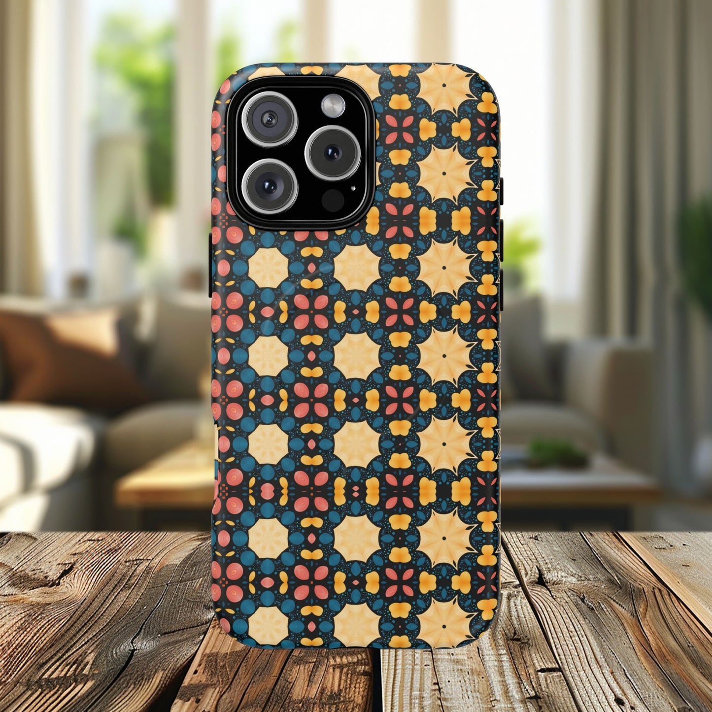 Celestial Spice Tiling Colorful Tough Magnetic iPhone Case, Unique iPhone Cover, Artistic Mobile Shell, Durable Design Accessory, Trendy Gift Idea, MagSafe® iPhone Case.