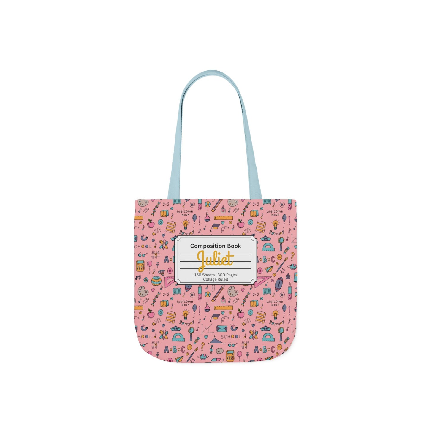 Personalized Pink Chalkboard Chic Composition Book Inspired Canvas Tote Bag with Colorful Straps, Cute School Bag, Eco-Friendly Tote, Back to School Shopping Bag, Teacher Gift Idea