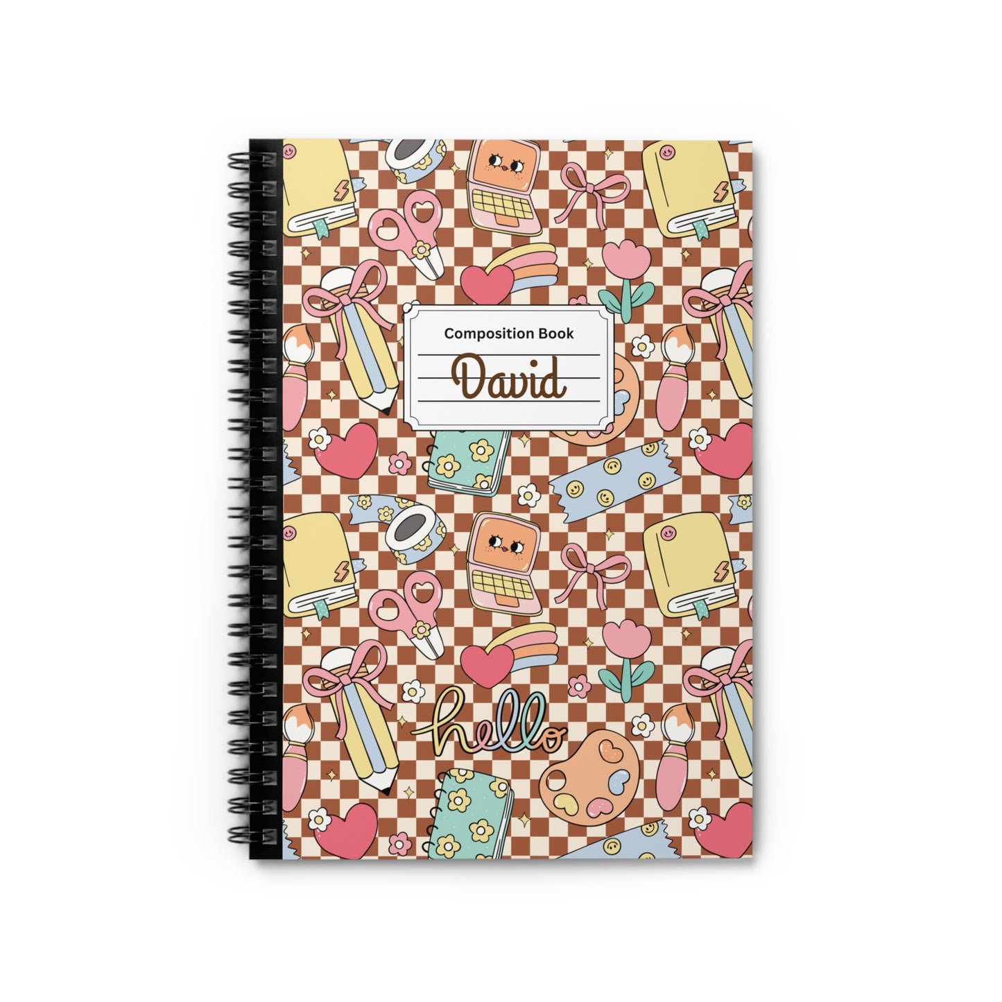 Personalized Brown Doodle Daydream Composition Book Inspired Playful Spiral Notebook - Perfect for School, Journaling, Kids, Teachers, Back to School Gifts