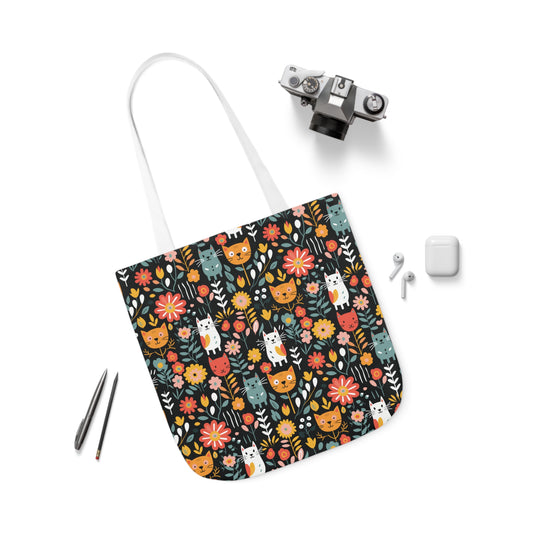 Whimsical Feline Garden Canvas Tote Bag