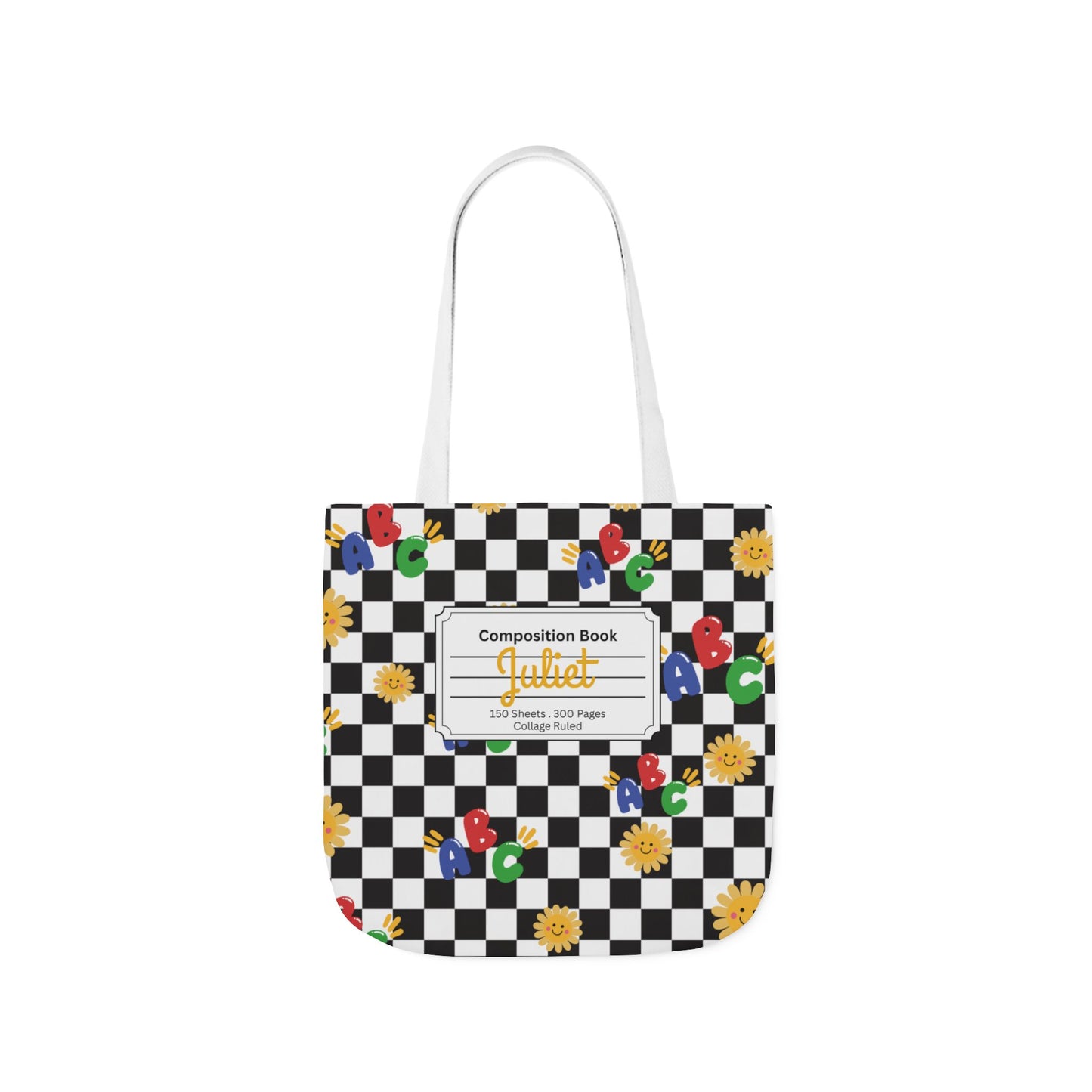 Personalized Schoolyard Chic Composition Book Inspired Canvas Tote Bag with Colorful Straps, Cute School Bag, Eco-Friendly Tote, Back to School Shopping Bag, Teacher Gift Idea