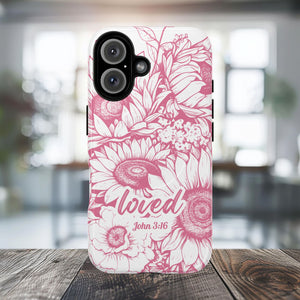Loved John 3:16, Inspirational Gift, Tough iPhone Magnetic Case Scripture, Sunflower Bible Verse, MagSafe® iPhone® Tough Case, iPhone 14, iPhone 15, iPhone 16, Pro, Pro Max, Plus