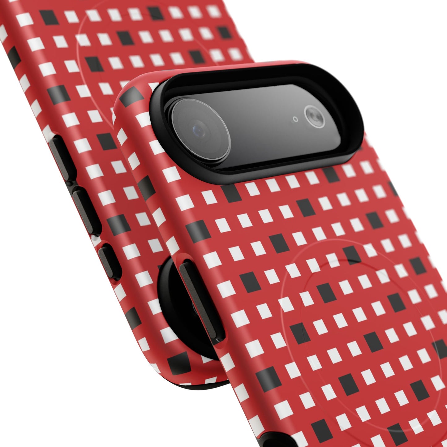 Crimson Gridlock Tough iPhone Magnetic Cases, Durable iPhone Accessories, Gift for Tech Lovers, Modern Design