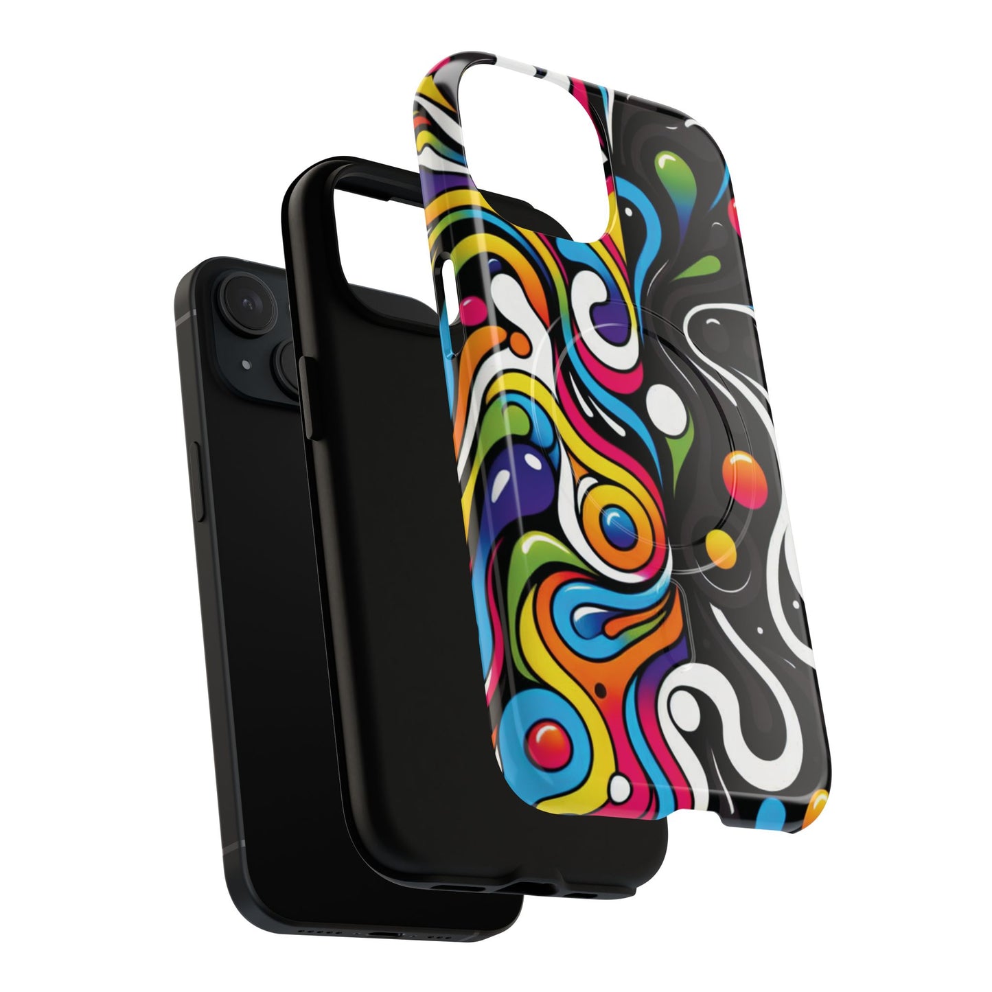 Vibrant Yin Yang Pop Splash Tough Magnetic iPhone Cases, Bold Artwork, Customizable Protection, Gift for Tech Lovers, Colorful iPhone Accessories