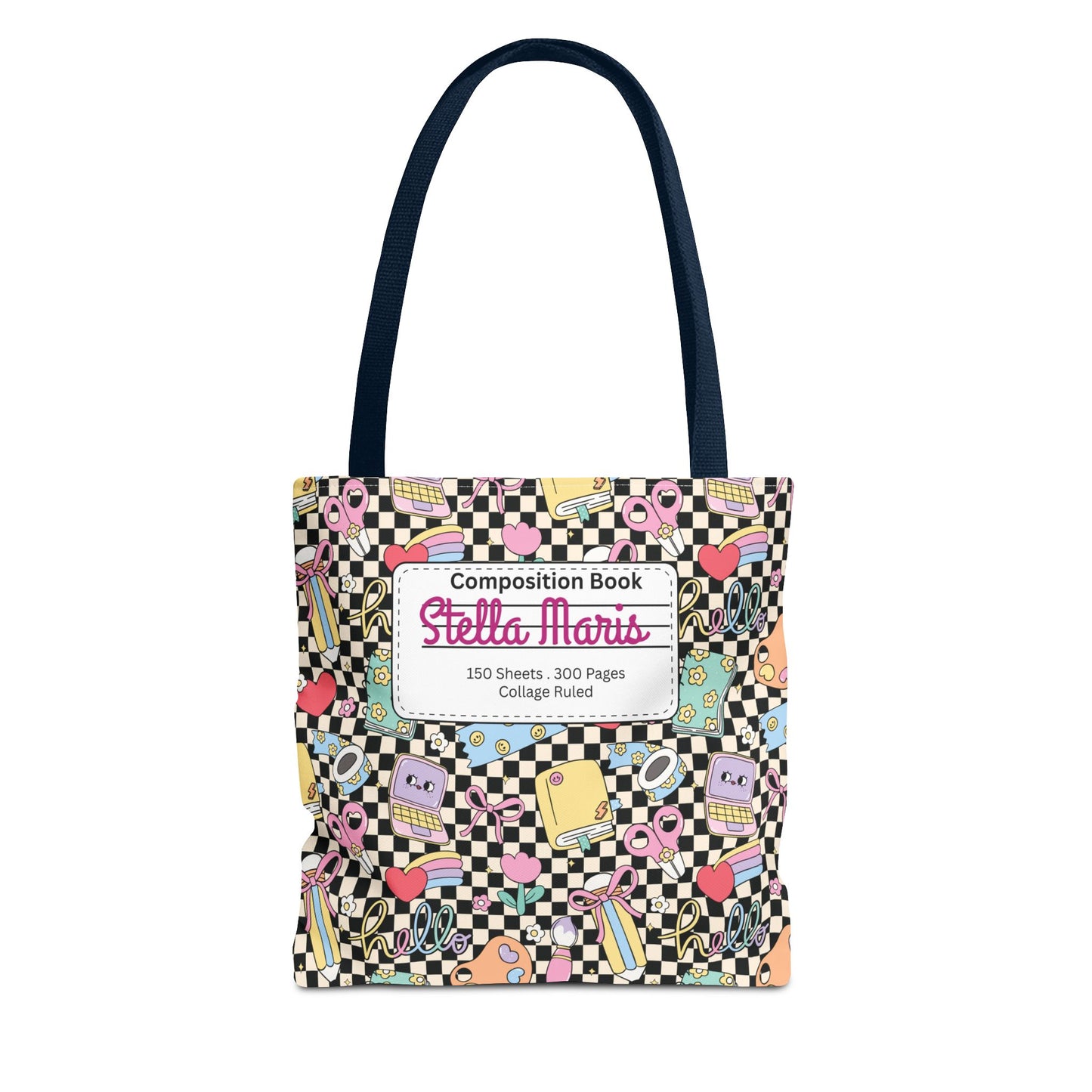 Personalized Black Doodle Daydream Composition Book Inspired Tote Bag, Back to School Tote, Teacher Gift, Kids Bag, Custom Name Bag, Educational Accessories, Back to School Tote Bag.