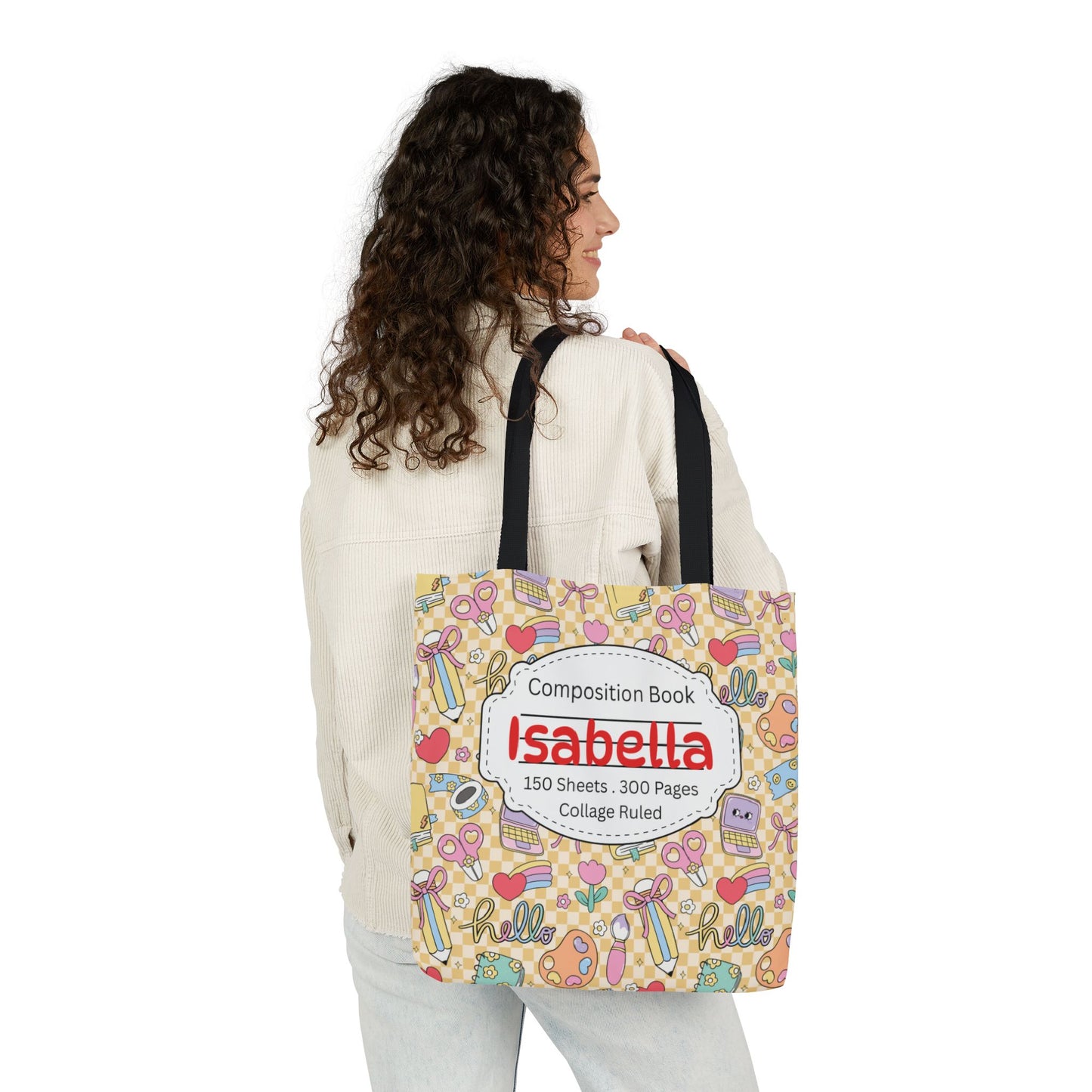 Personalized Doodle Daydream Composition Book Inspired Canvas Tote Bag with Colorful Straps, Cute School Bag, Eco-Friendly Tote, Back to School Shopping Bag, Teacher Gift Idea
