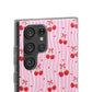 Personalized Cherry Blossom Dreams Flexi Case — Pink Retro Cherry iPhone® 7/8, 11, 12, 13, 14, 15, 16, 17, X/XS, SE, XR, Mini, Pro, Pro Max, Plus Cases.