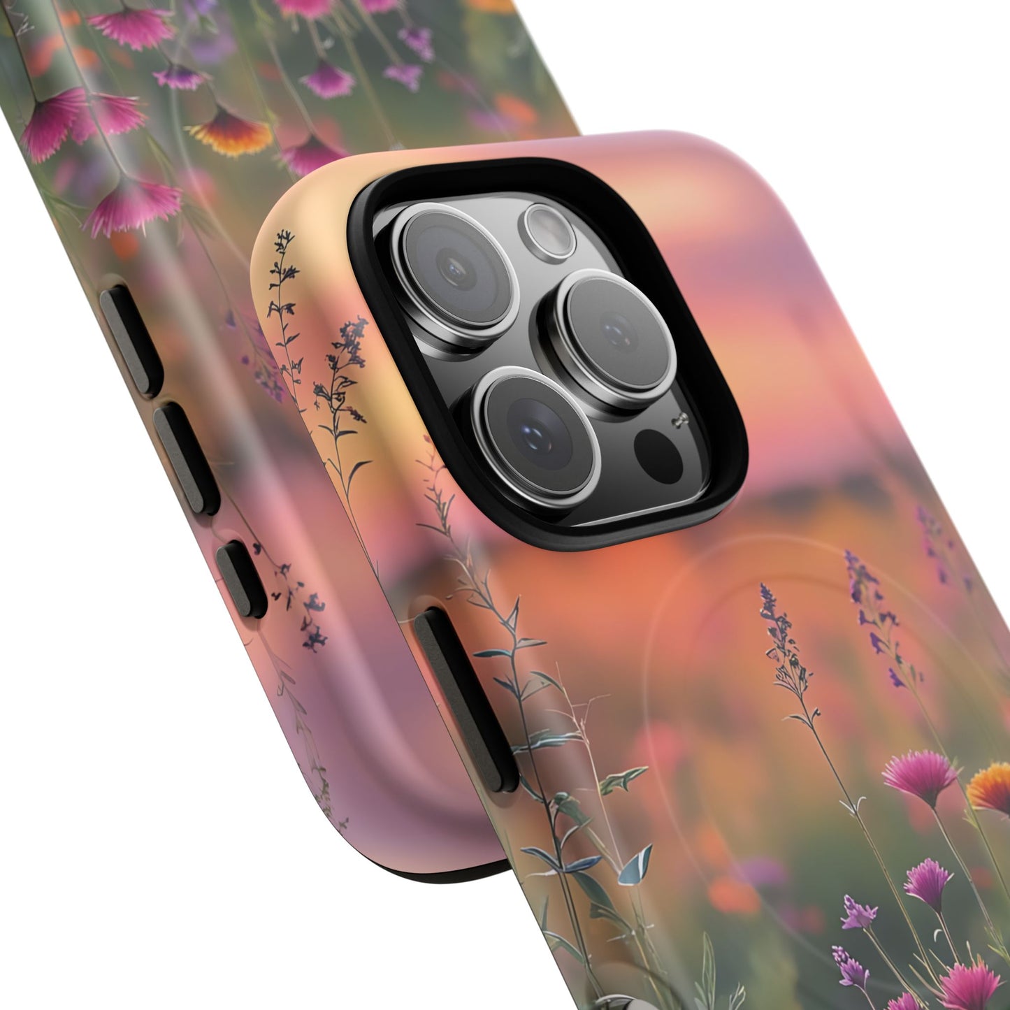 Floral Sunset Phone Case, Tough Magnetic Cases for iPhone, Nature Lover Gift, Durable Protection, Eco-Friendly Phone Accessory