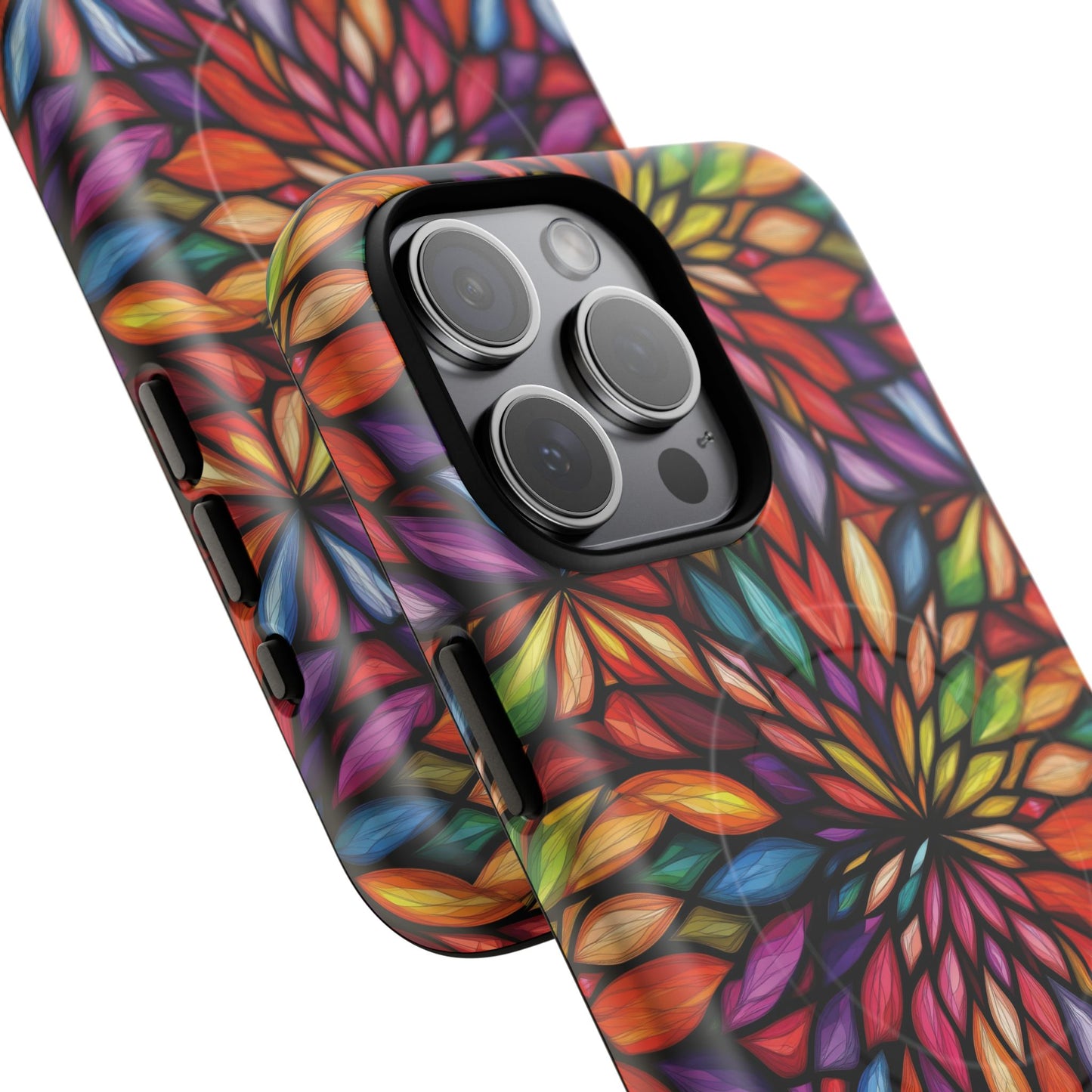 Prism Bloom Tough iPhone Magnetic Case, Stained Glass  MagSafe Cases, iPhone Accessory, Floral Design, Unique Gift, iPhone Protection